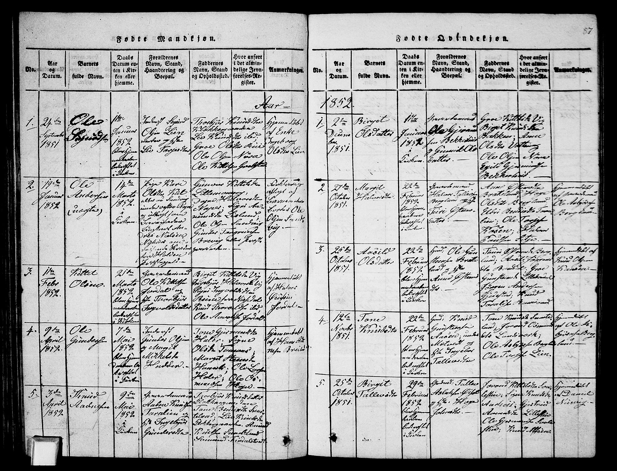 Fyresdal kirkebøker, SAKO/A-263/G/Ga/L0002: Parish register (copy) no. I 2, 1815-1857, p. 87