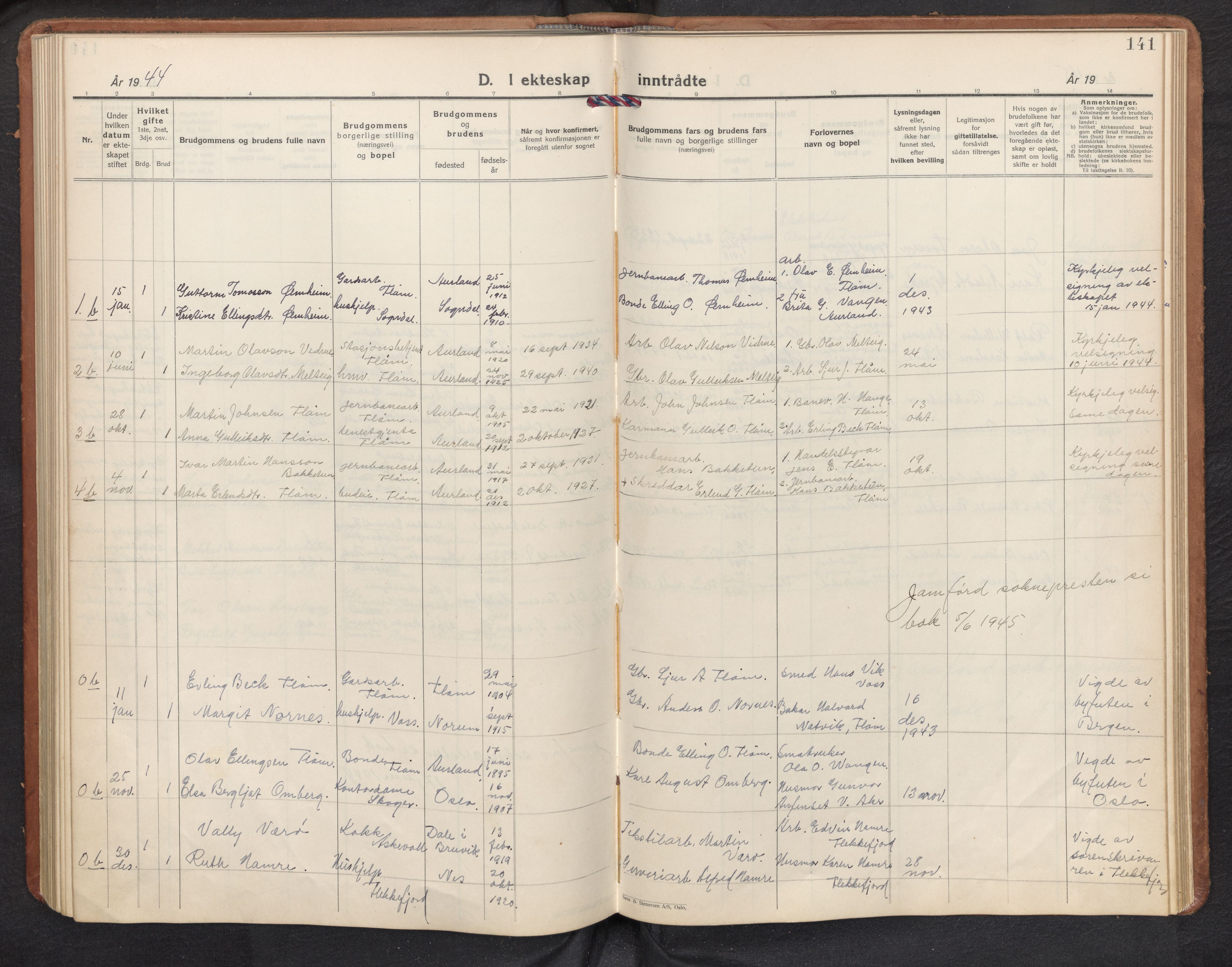 Aurland sokneprestembete, AV/SAB-A-99937/H/Hb/Hbb/L0003: Parish register (copy) no. B 3, 1929-1972, p. 140b-141a