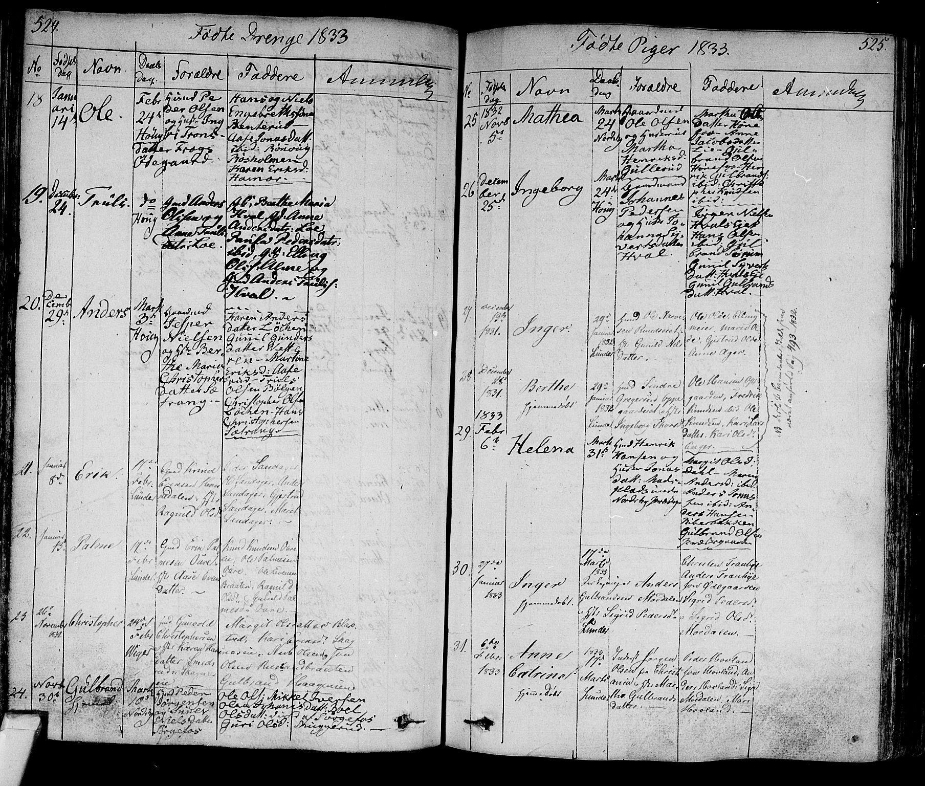 Norderhov kirkebøker, SAKO/A-237/F/Fa/L0009: Parish register (official) no. 9, 1819-1837, p. 524-525