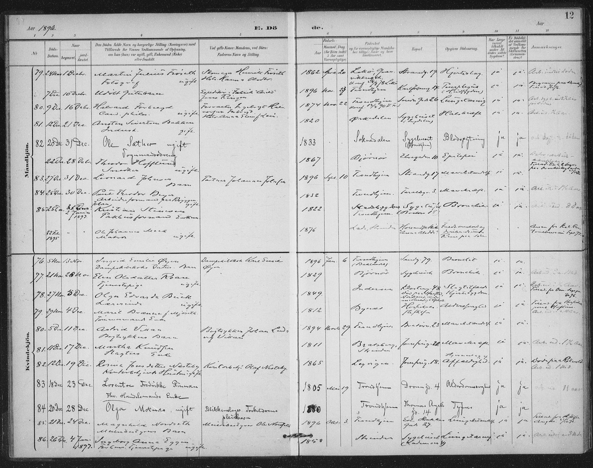 Ministerialprotokoller, klokkerbøker og fødselsregistre - Sør-Trøndelag, AV/SAT-A-1456/602/L0123: Parish register (official) no. 602A21, 1895-1910, p. 12