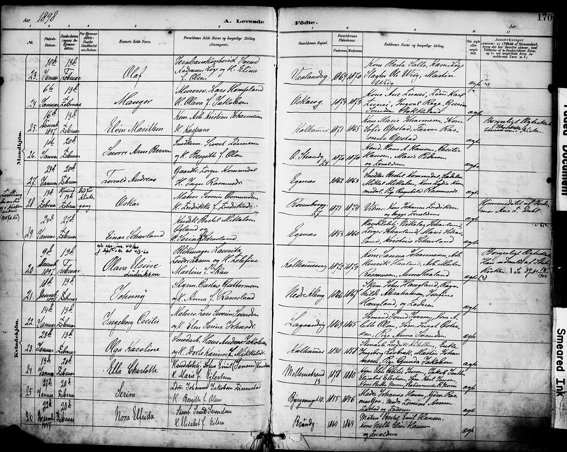 Domkirken sokneprestkontor, SAST/A-101812/001/30/30BA/L0030: Parish register (official) no. A 29, 1889-1902, p. 170