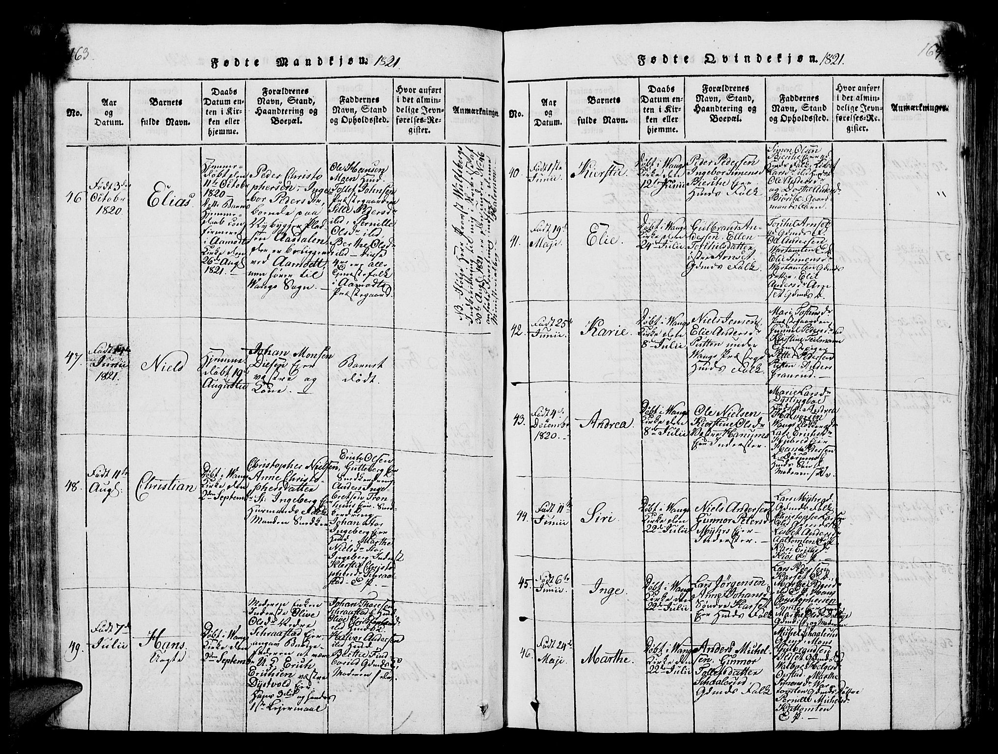 Vang prestekontor, Hedmark, AV/SAH-PREST-008/H/Ha/Hab/L0004: Parish register (copy) no. 4, 1813-1827, p. 163-164