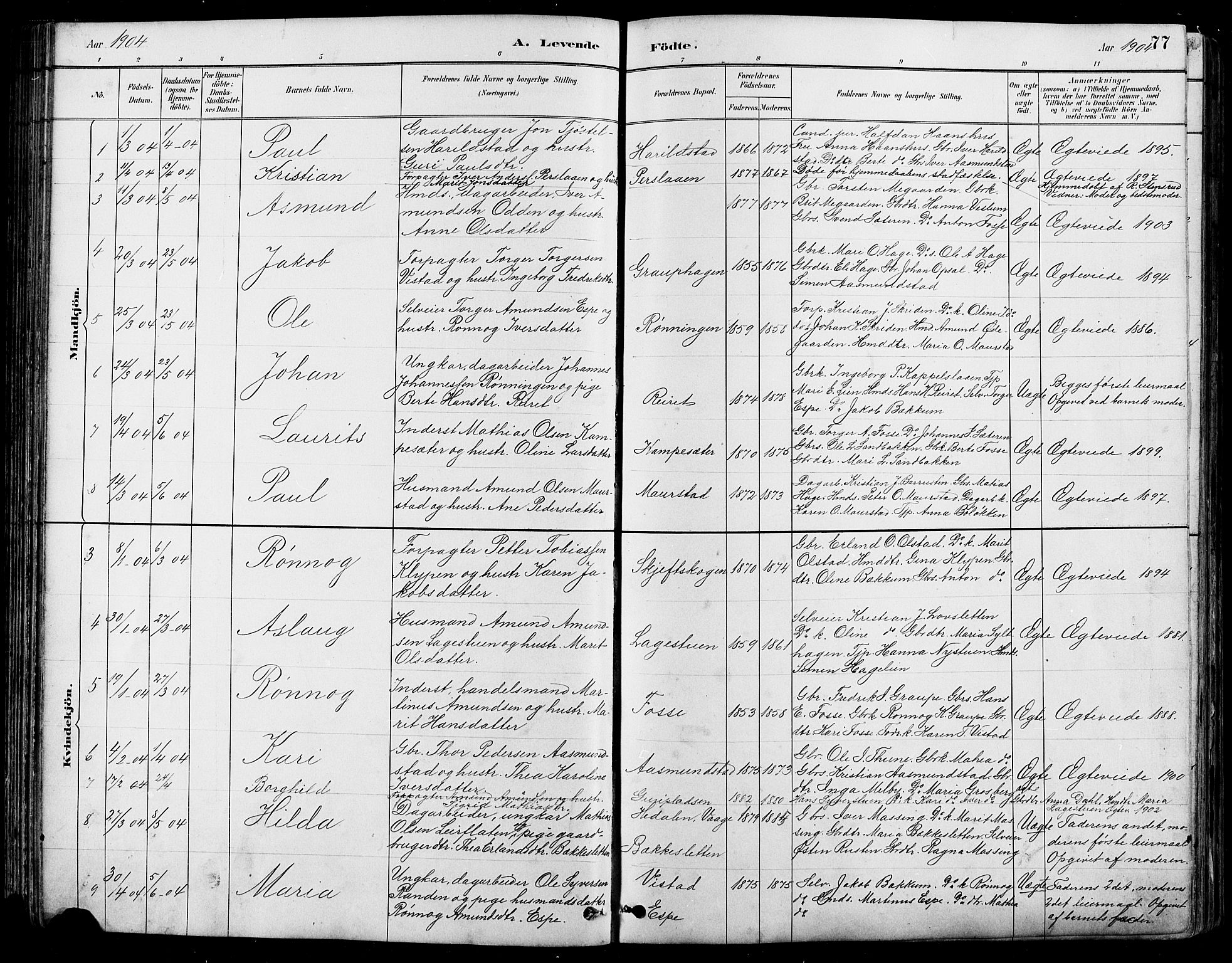 Nord-Fron prestekontor, SAH/PREST-080/H/Ha/Hab/L0005: Parish register (copy) no. 5, 1884-1914, p. 77