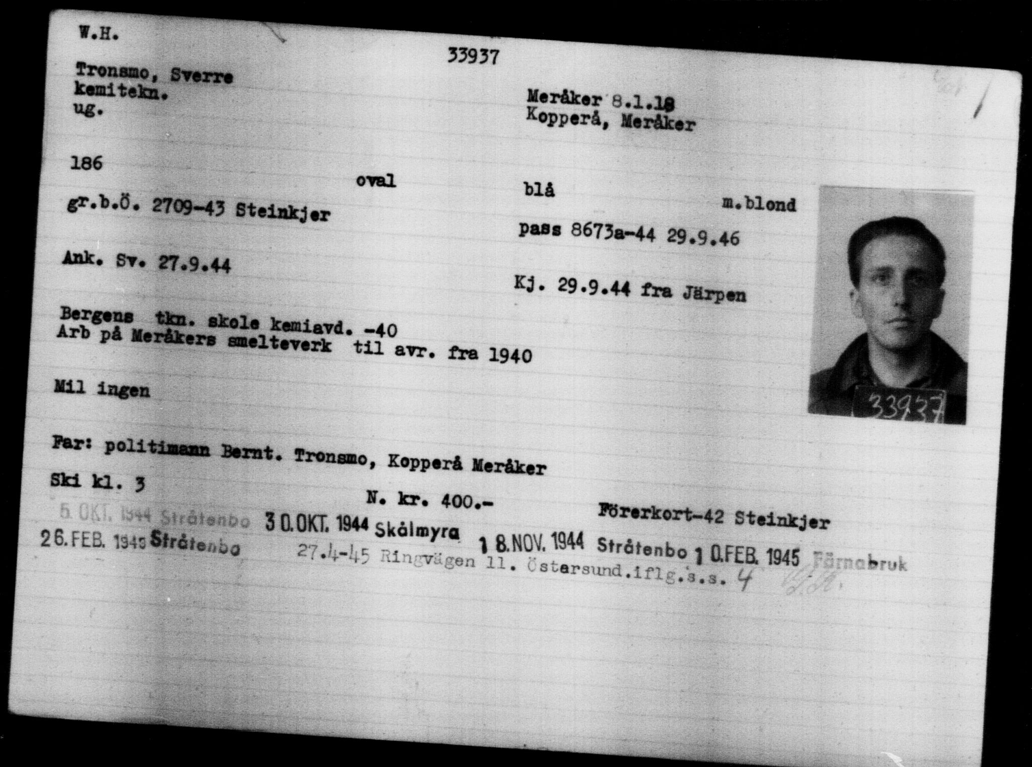 Utenriksstasjonene, Legasjonen i Stockholm, Flyktningkontoret, AV/RA-S-6753/V/Va/L0013: Kjesäterkartoteket, flyktninger med registreringsnr. 31500-34731, 1940-1945, p. 2574