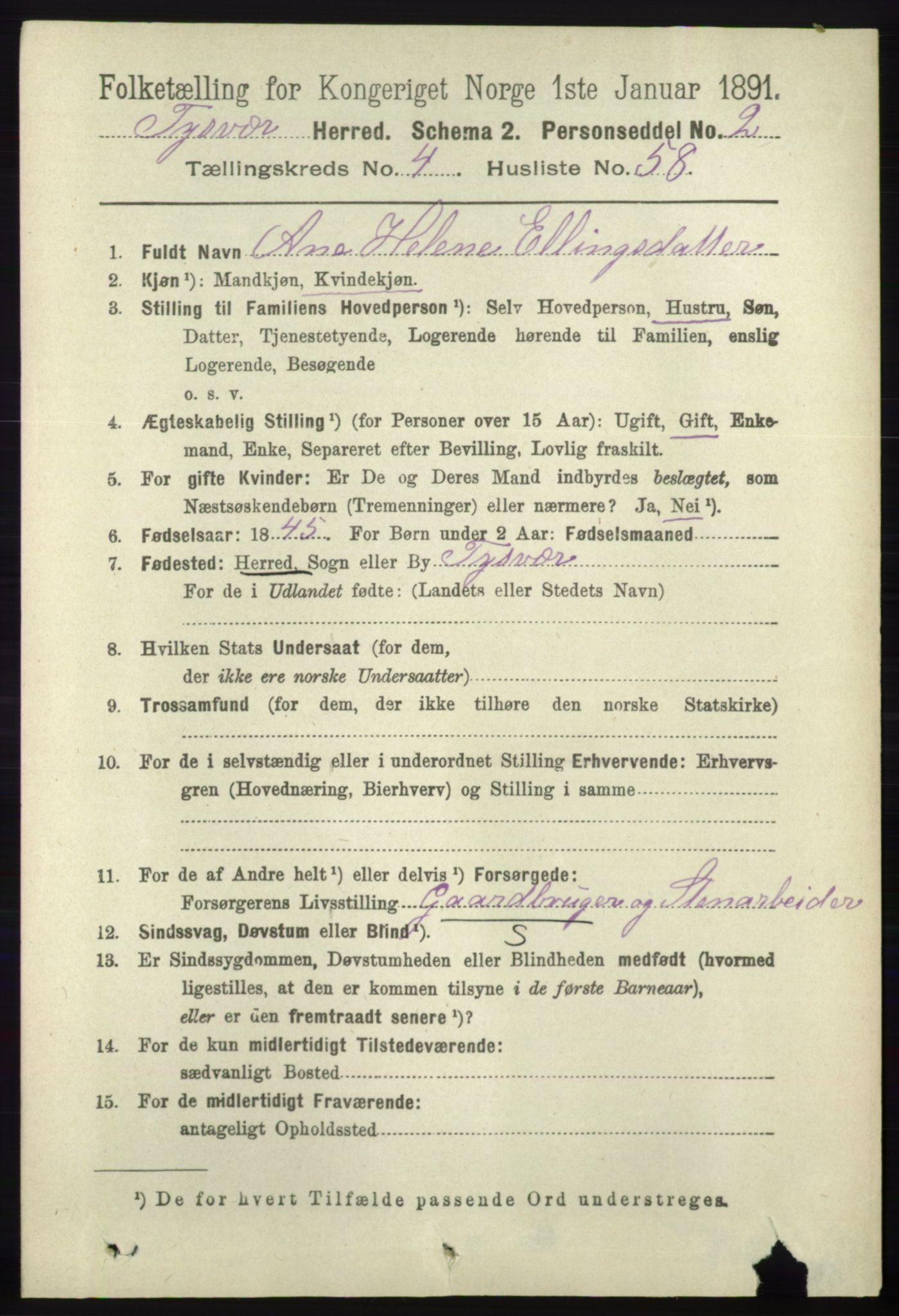 RA, 1891 census for 1146 Tysvær, 1891, p. 1784