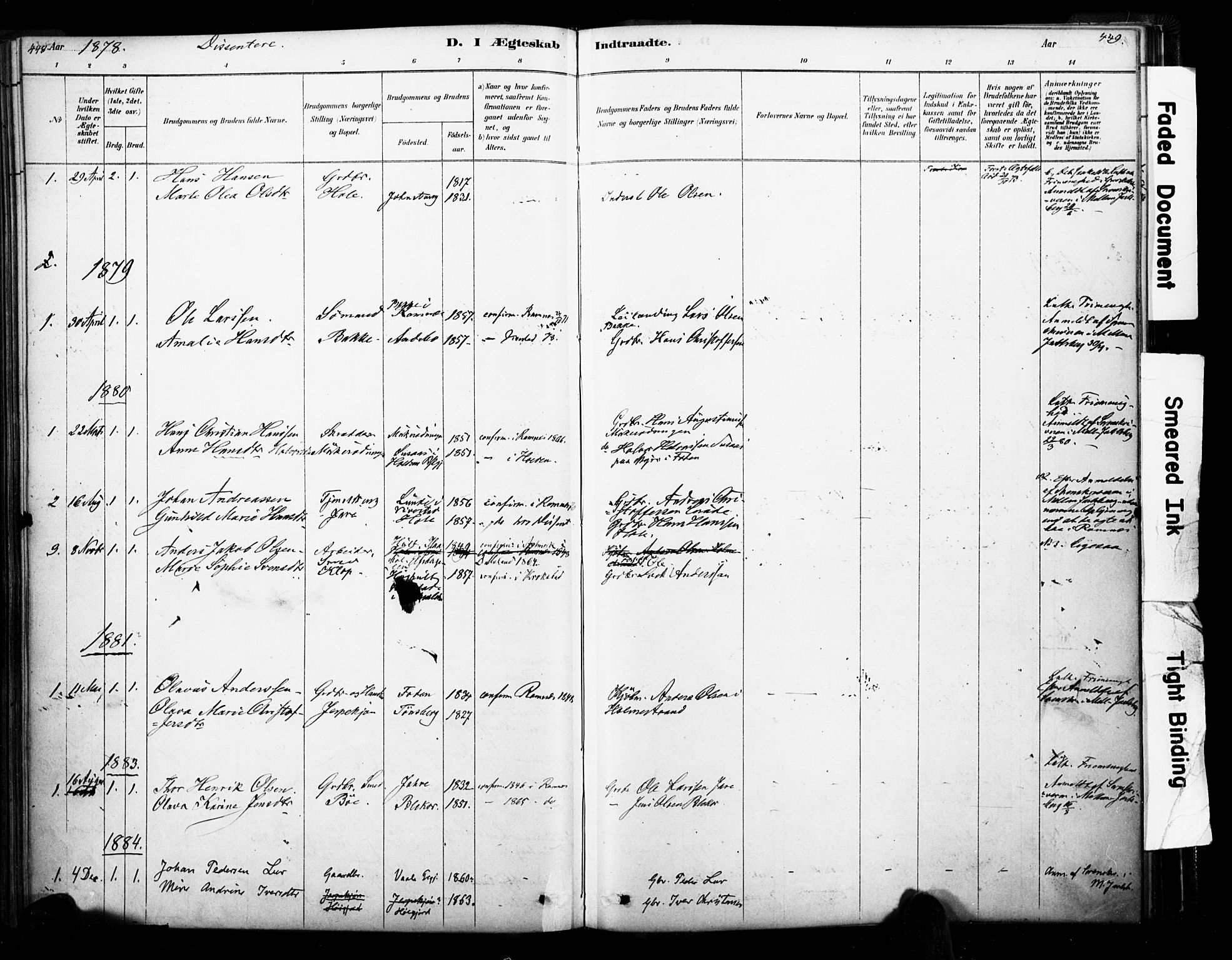 Ramnes kirkebøker, SAKO/A-314/F/Fa/L0007: Parish register (official) no. I 7, 1878-1895, p. 448-449