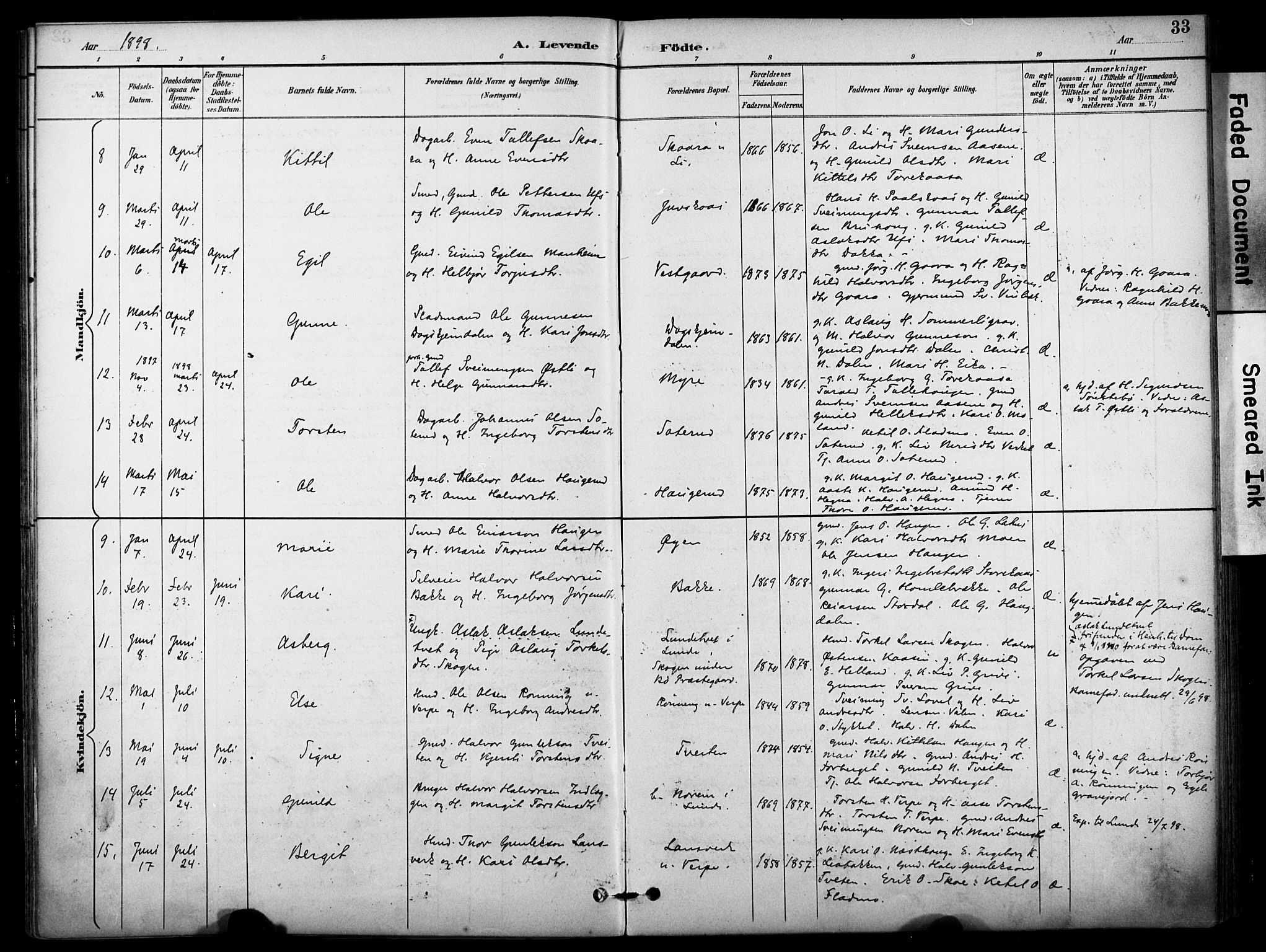 Bø kirkebøker, AV/SAKO-A-257/F/Fa/L0011: Parish register (official) no. 11, 1892-1900, p. 33