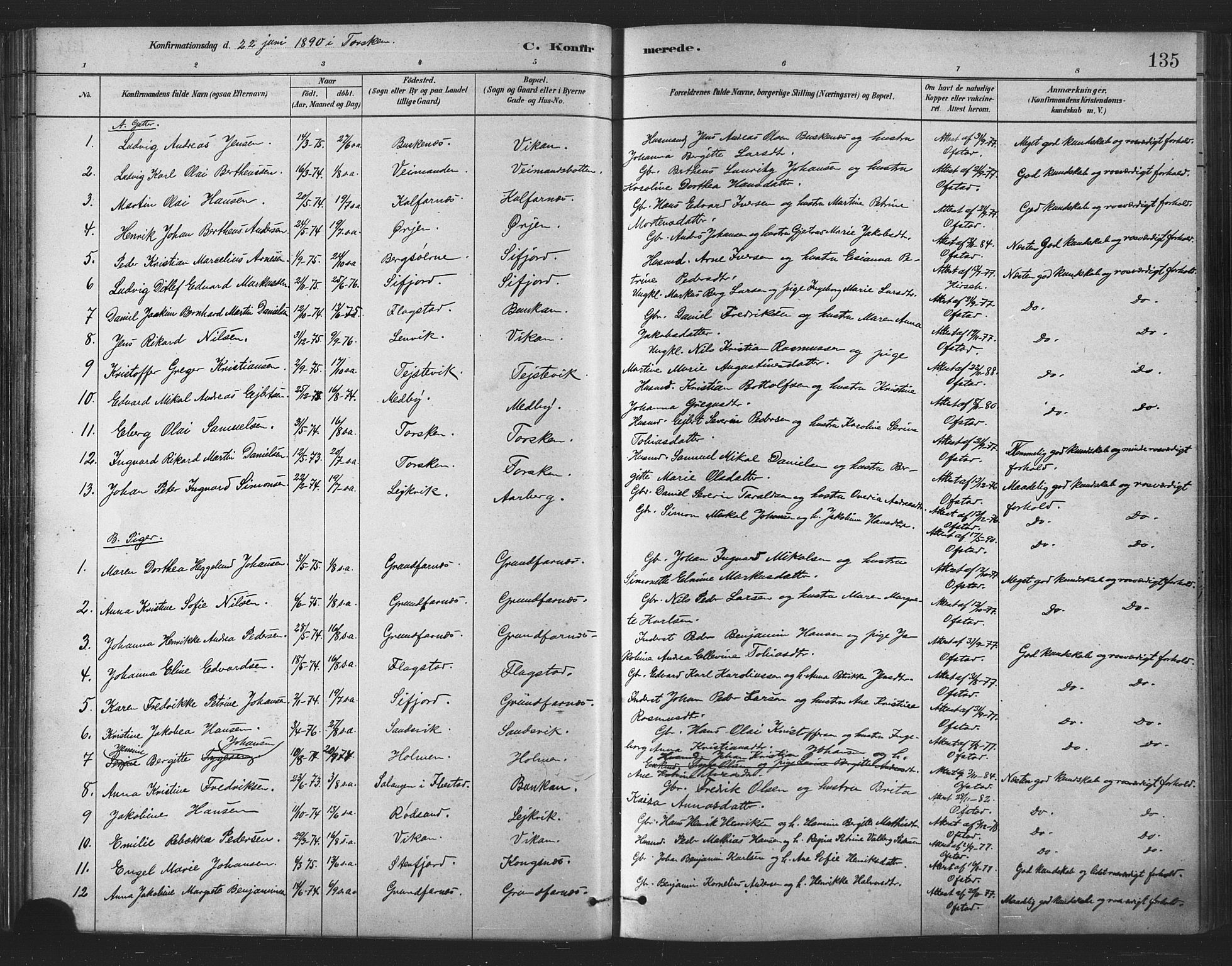 Berg sokneprestkontor, SATØ/S-1318/G/Ga/Gaa/L0004kirke: Parish register (official) no. 4, 1880-1894, p. 135