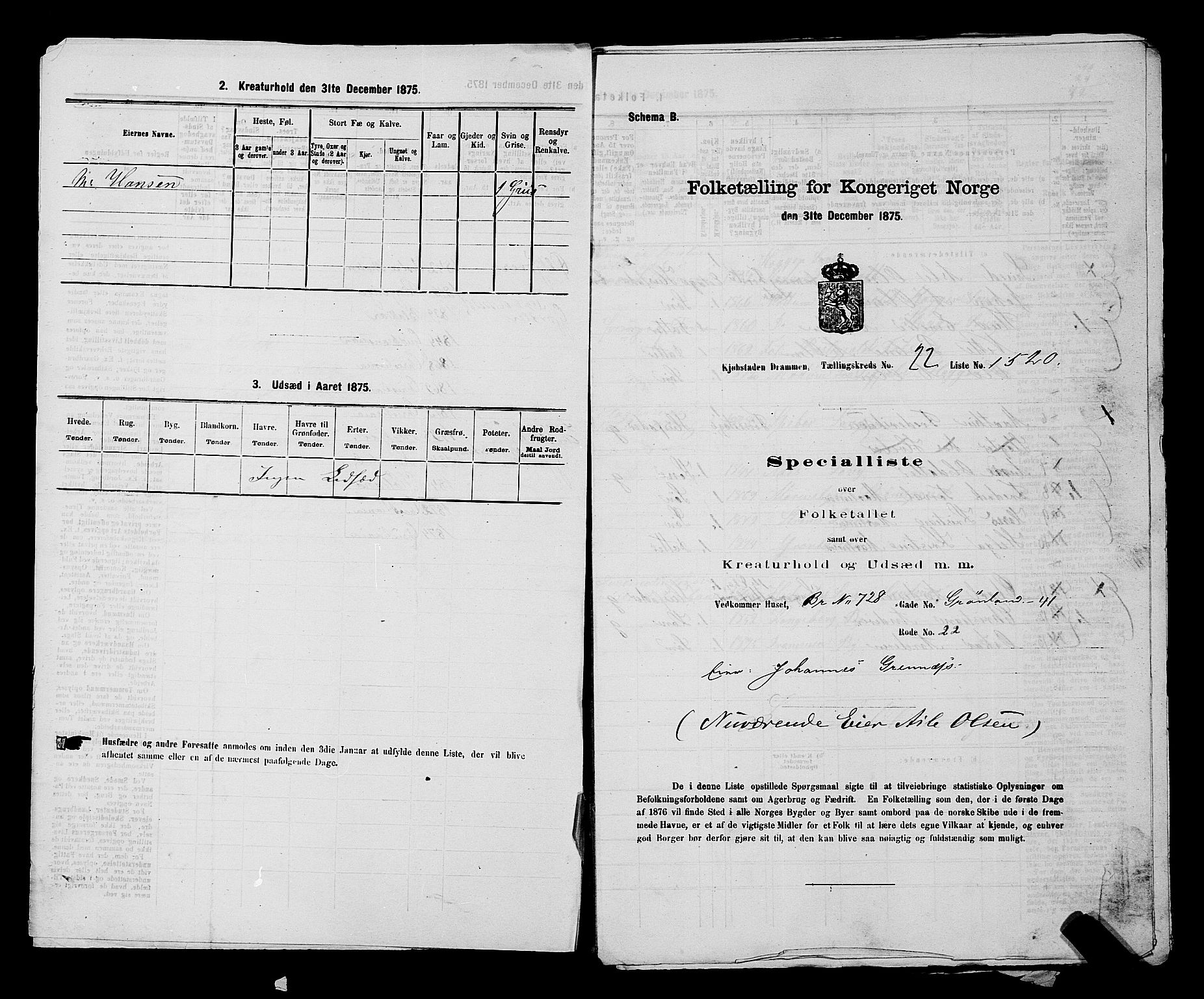 SAKO, 1875 census for 0602 Drammen, 1875, p. 2173