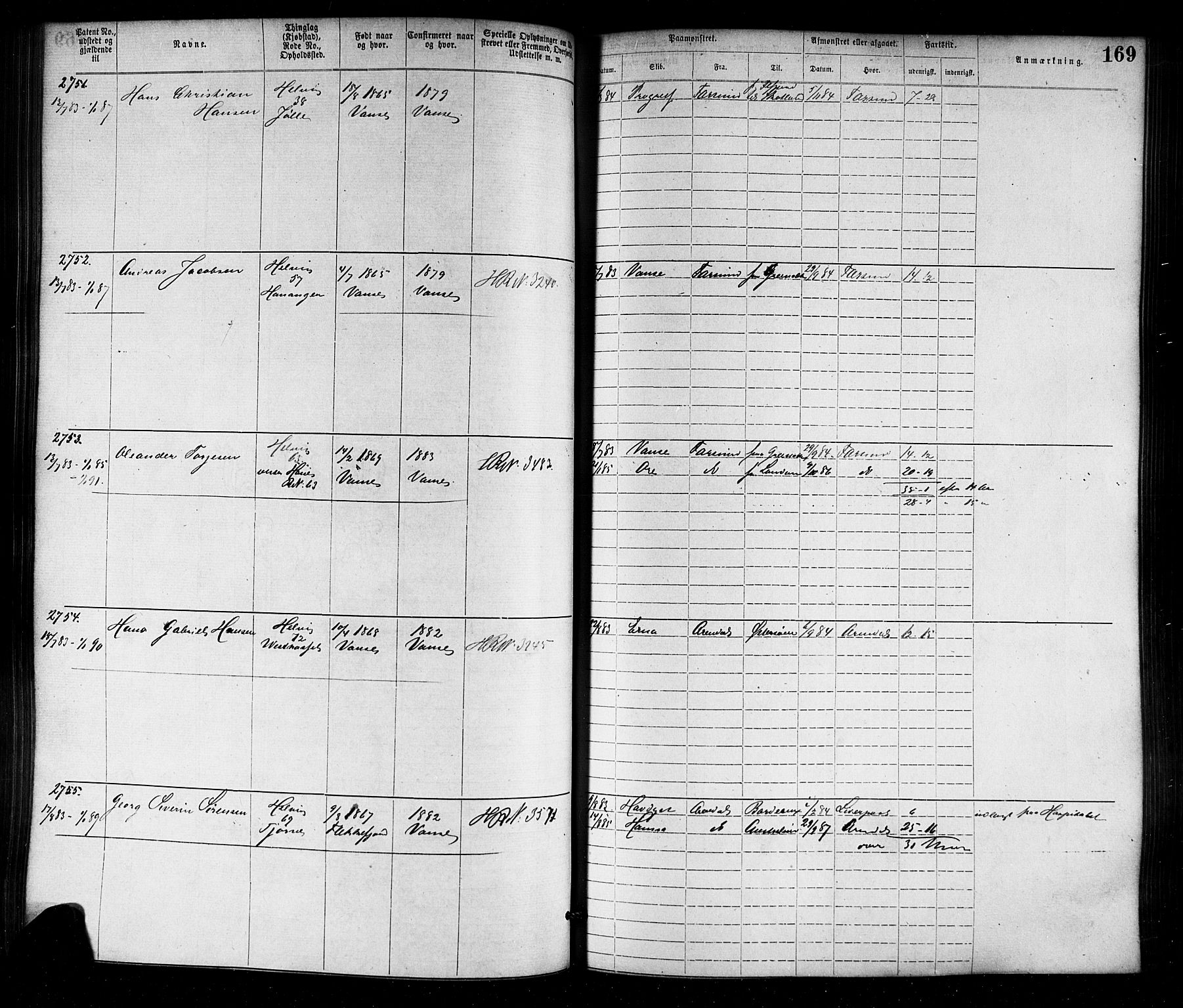 Farsund mønstringskrets, SAK/2031-0017/F/Fa/L0006: Annotasjonsrulle nr 1911-3805 med register, Z-3, 1877-1894, p. 199