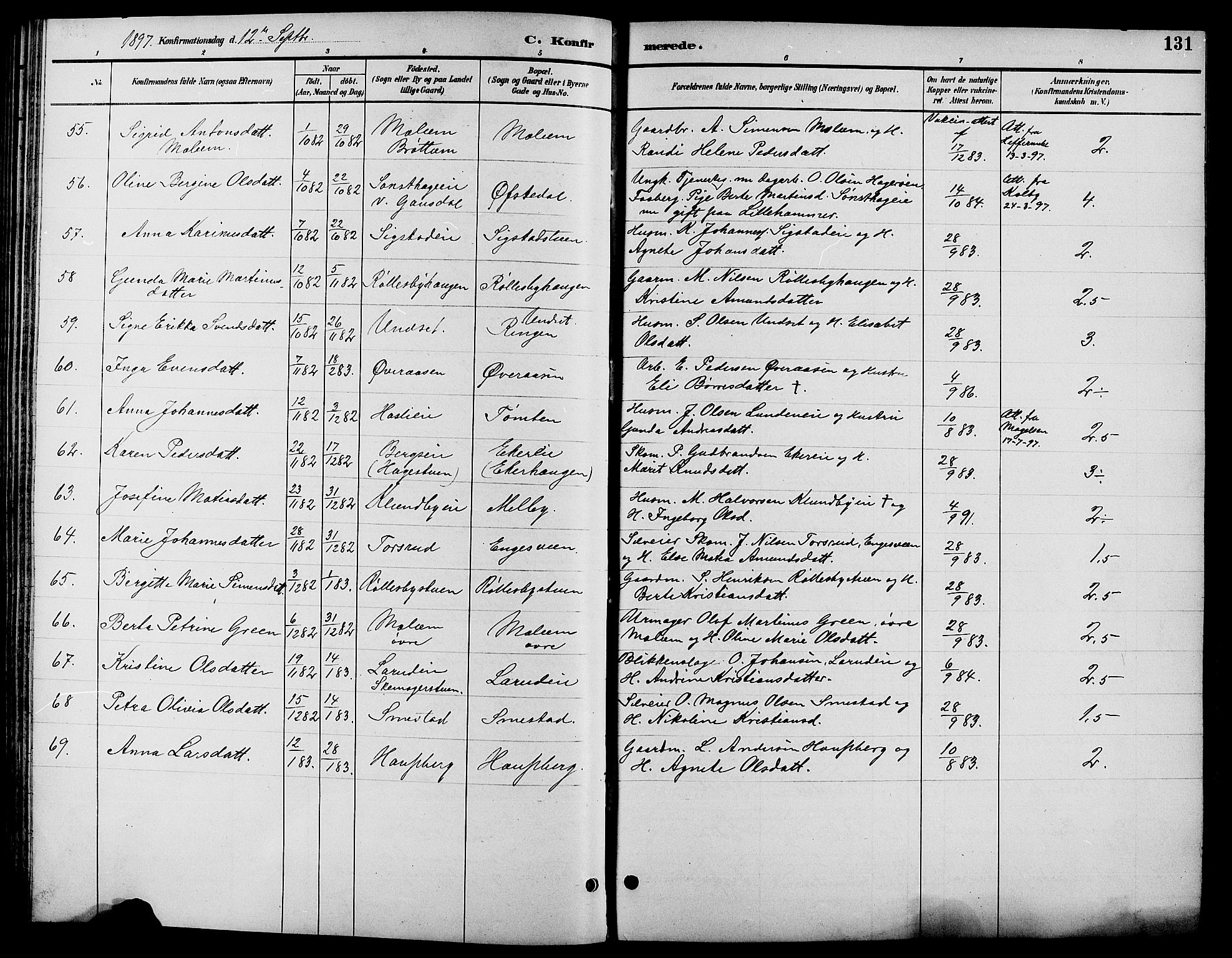 Biri prestekontor, SAH/PREST-096/H/Ha/Hab/L0004: Parish register (copy) no. 4, 1892-1909, p. 131