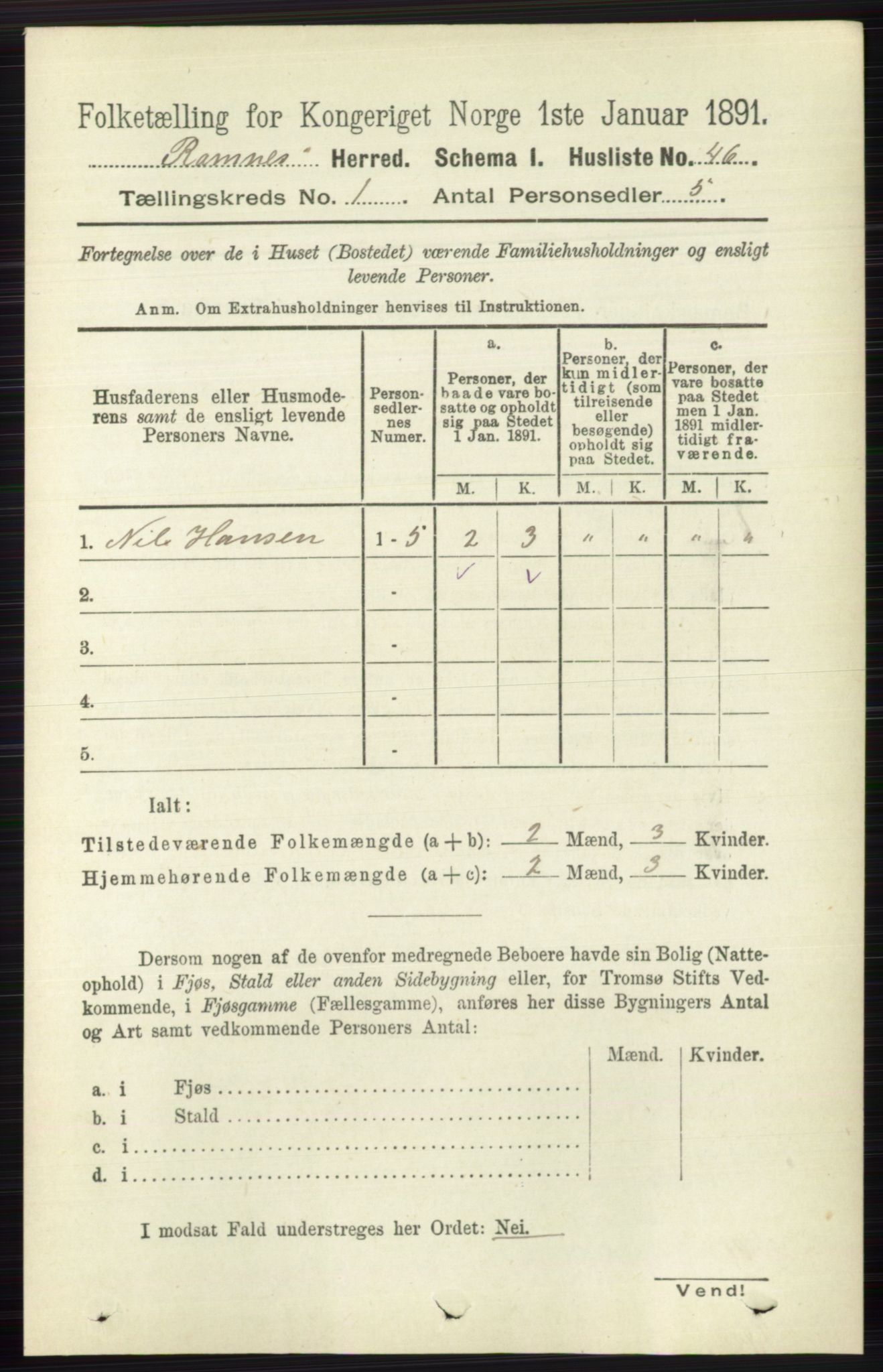 RA, 1891 census for 0718 Ramnes, 1891, p. 73