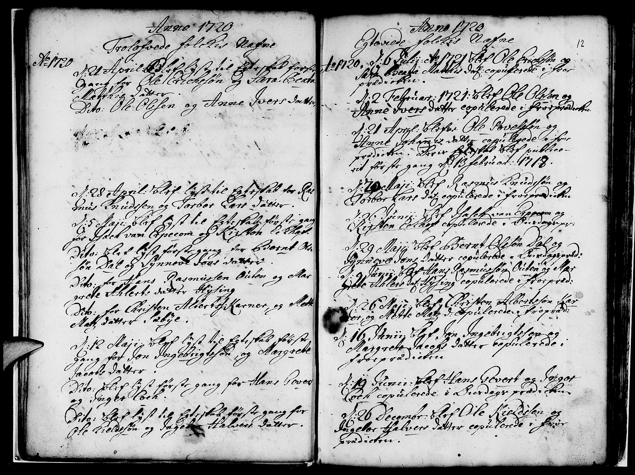 Nykirken Sokneprestembete, AV/SAB-A-77101/H/Haa/L0007: Parish register (official) no. A 7, 1719-1781, p. 12