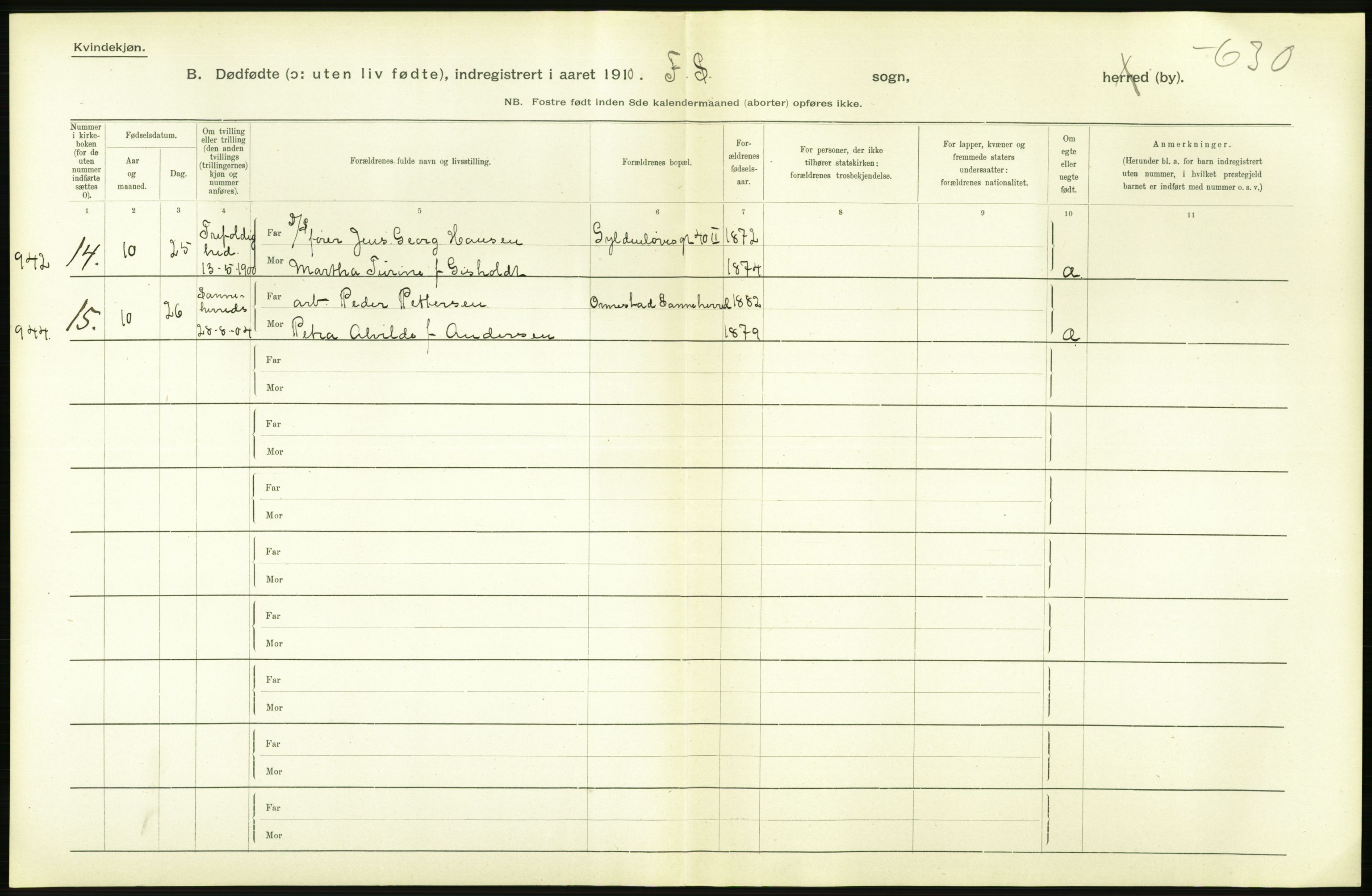 Statistisk sentralbyrå, Sosiodemografiske emner, Befolkning, AV/RA-S-2228/D/Df/Dfa/Dfah/L0009: Kristiania: Gifte og dødfødte., 1910, p. 884