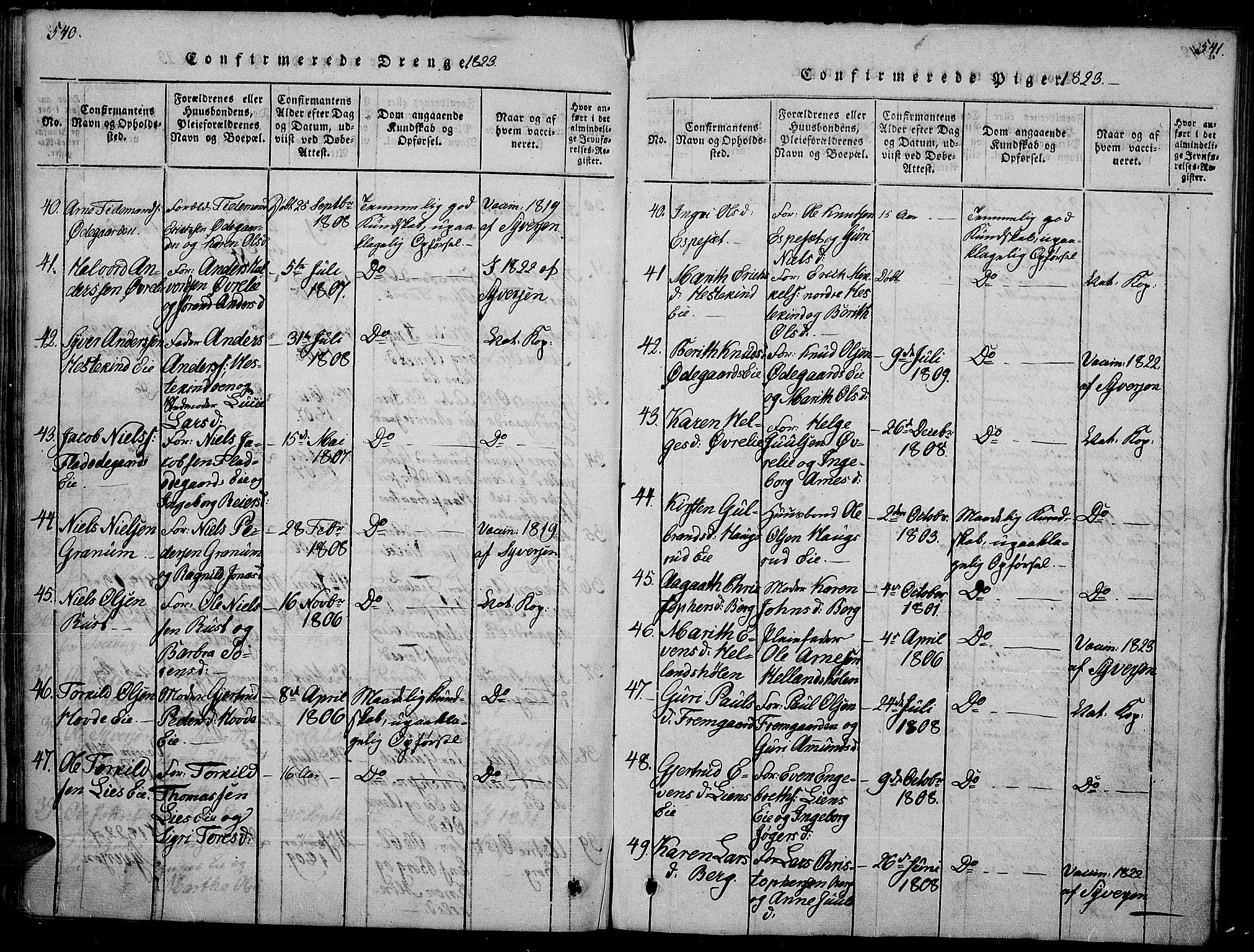Sør-Aurdal prestekontor, SAH/PREST-128/H/Ha/Haa/L0002: Parish register (official) no. 2, 1815-1840, p. 540-541