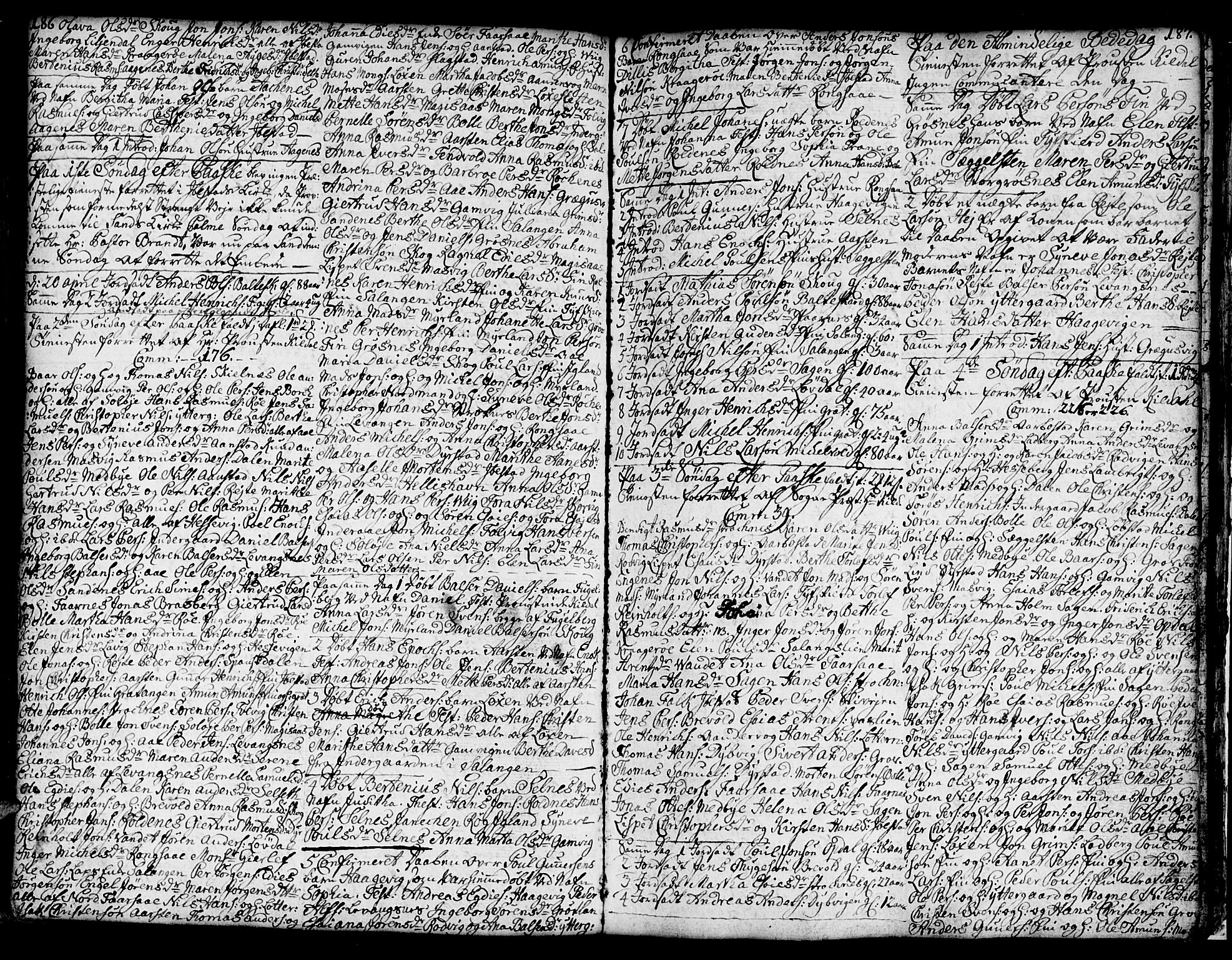 Ibestad sokneprestembete, AV/SATØ-S-0077/H/Ha/Hab/L0001klokker: Parish register (copy) no. 1, 1776-1808, p. 186-187