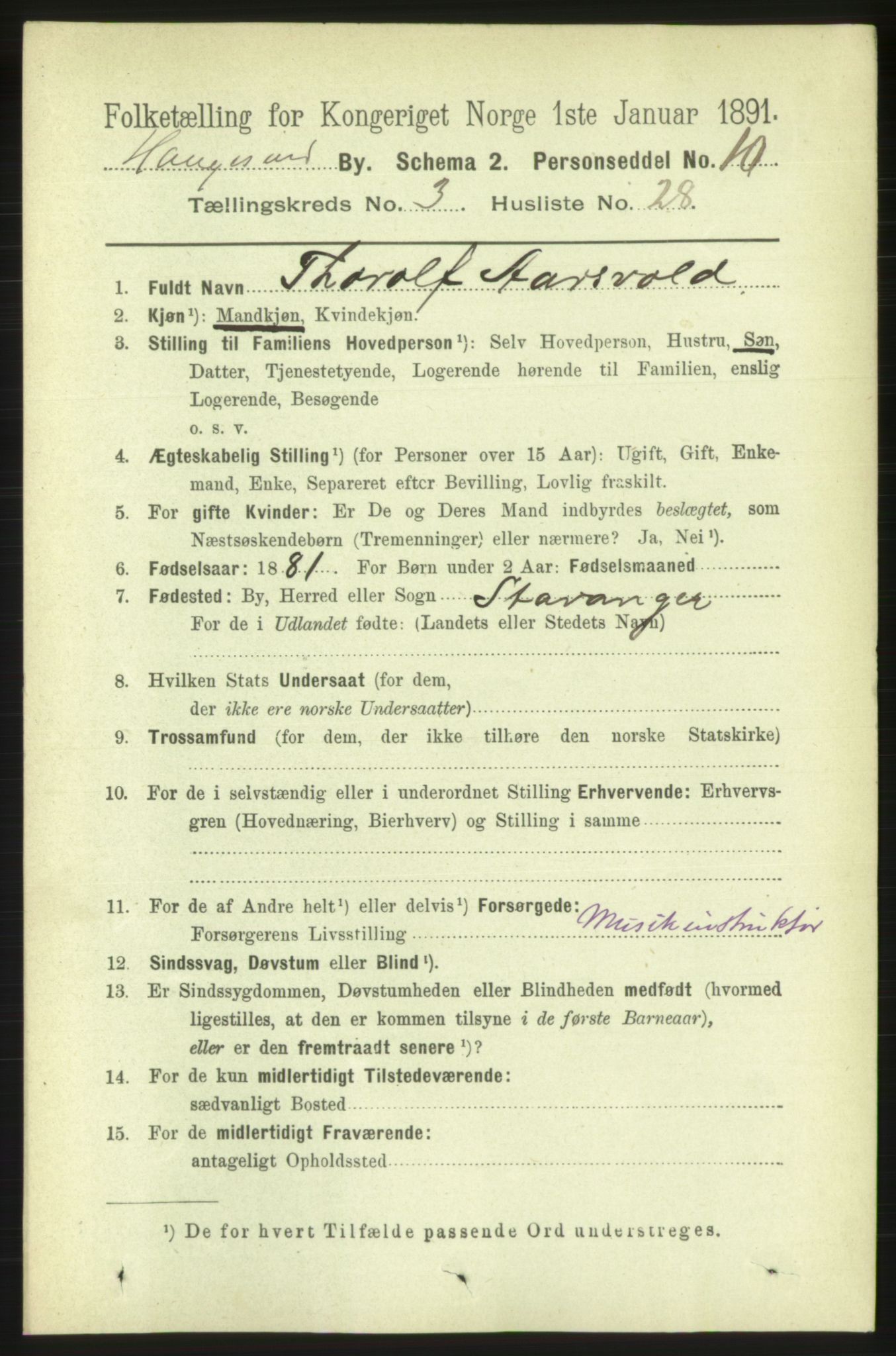 RA, 1891 census for 1106 Haugesund, 1891, p. 1137