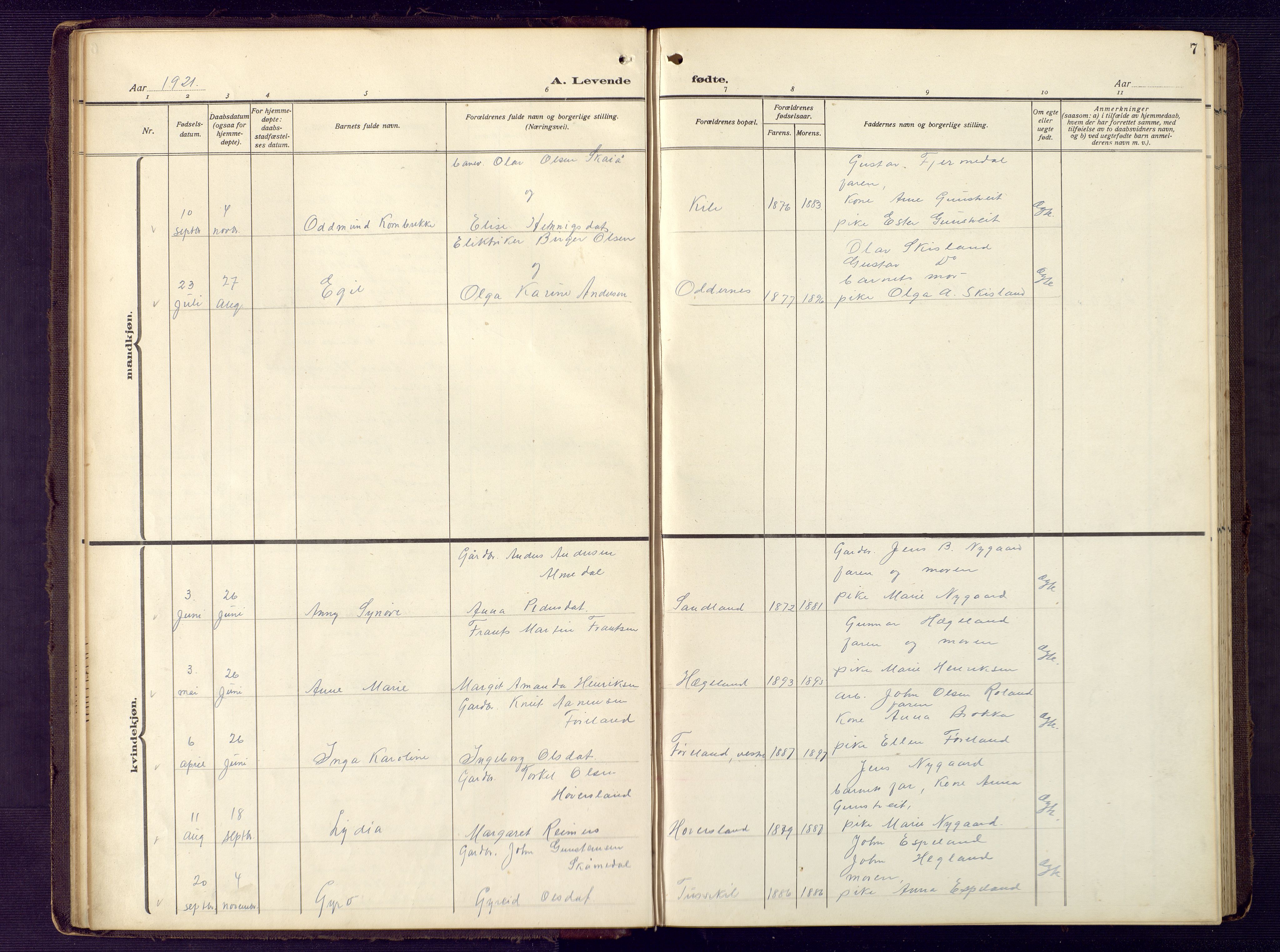 Vennesla sokneprestkontor, SAK/1111-0045/Fb/Fba/L0004: Parish register (copy) no. B 4, 1917-1948, p. 7