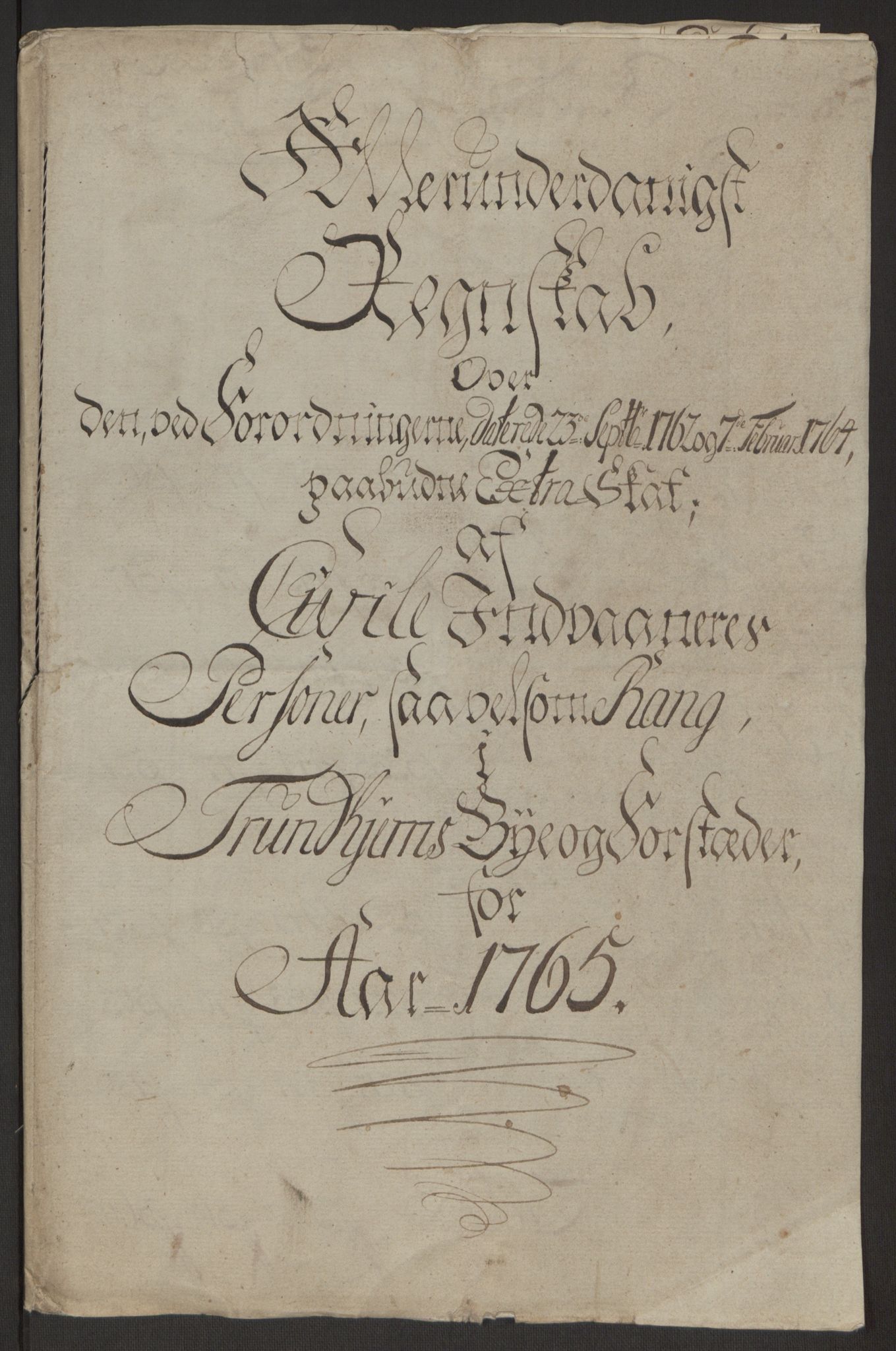 Rentekammeret inntil 1814, Reviderte regnskaper, Byregnskaper, RA/EA-4066/R/Rs/L0516/0001: [S9] Kontribusjonsregnskap / Ekstraskatt, 1762-1767, p. 324