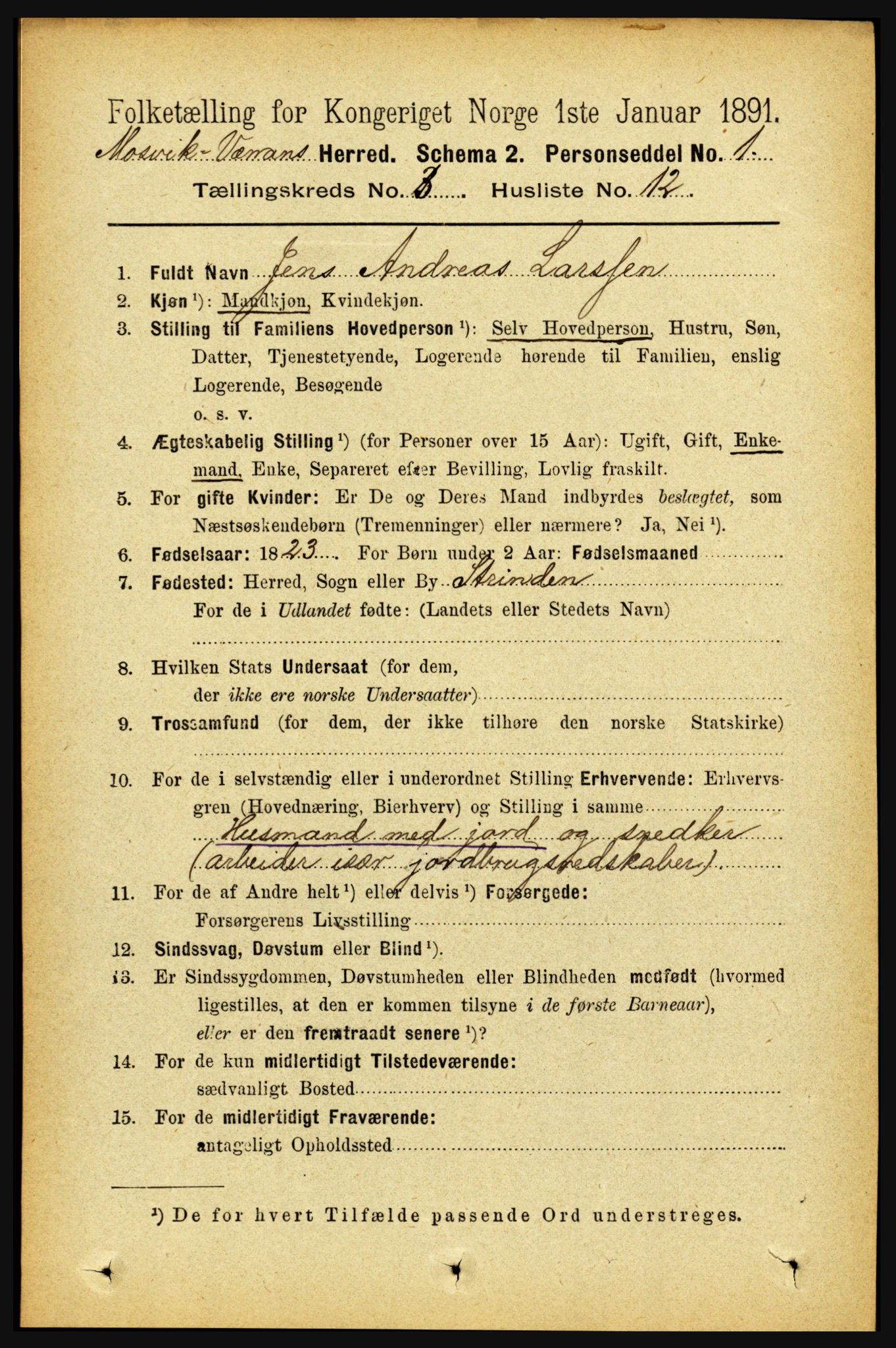 RA, 1891 census for 1723 Mosvik og Verran, 1891, p. 997