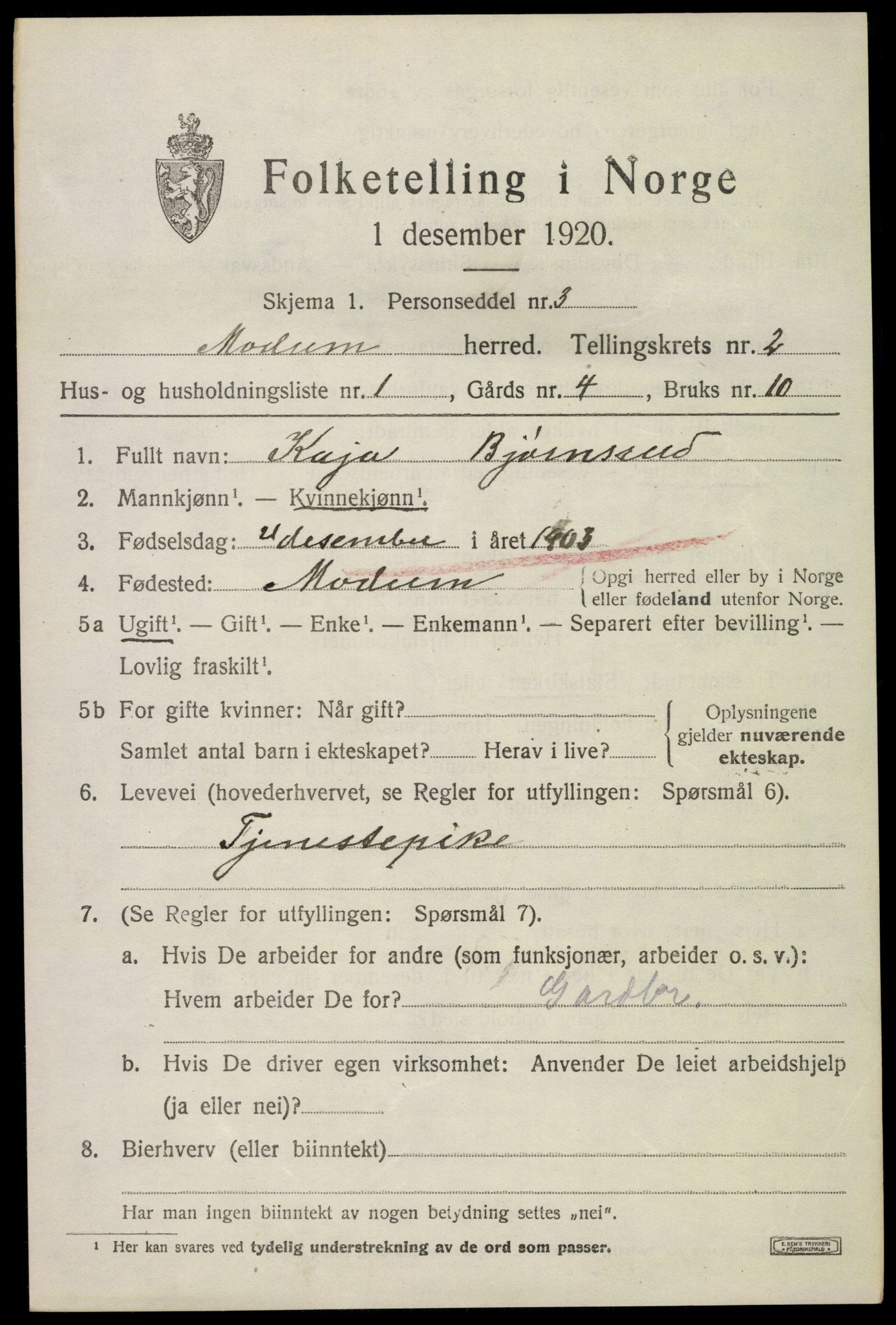 SAKO, 1920 census for Modum, 1920, p. 4275