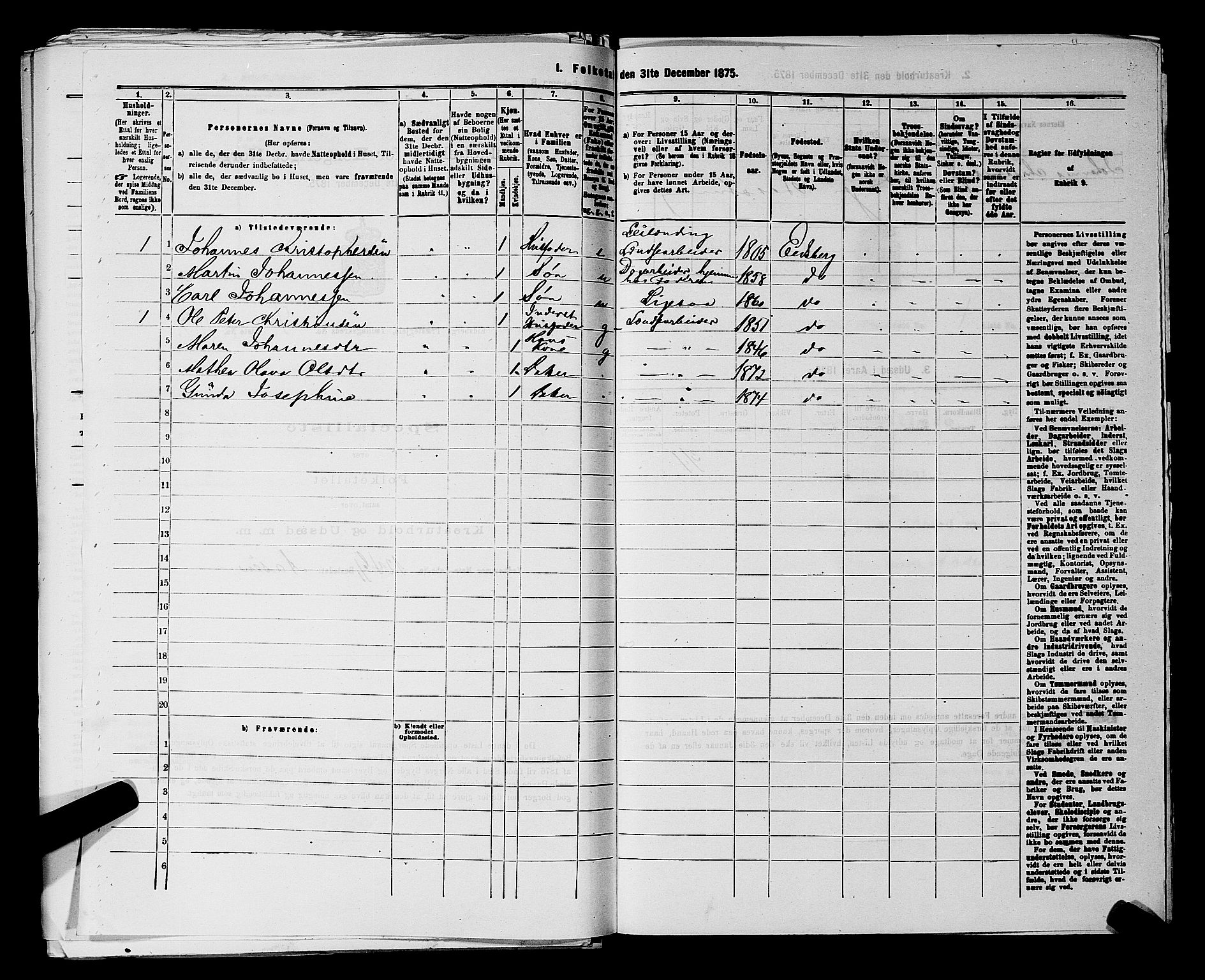 RA, 1875 census for 0125P Eidsberg, 1875, p. 888