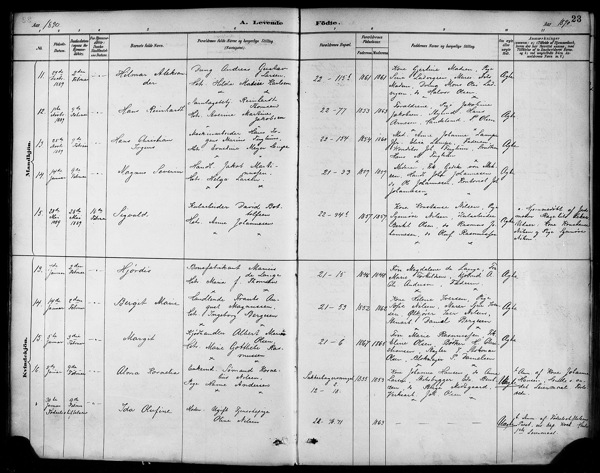 Korskirken sokneprestembete, AV/SAB-A-76101/H/Haa/L0022: Parish register (official) no. B 8, 1889-1899, p. 23