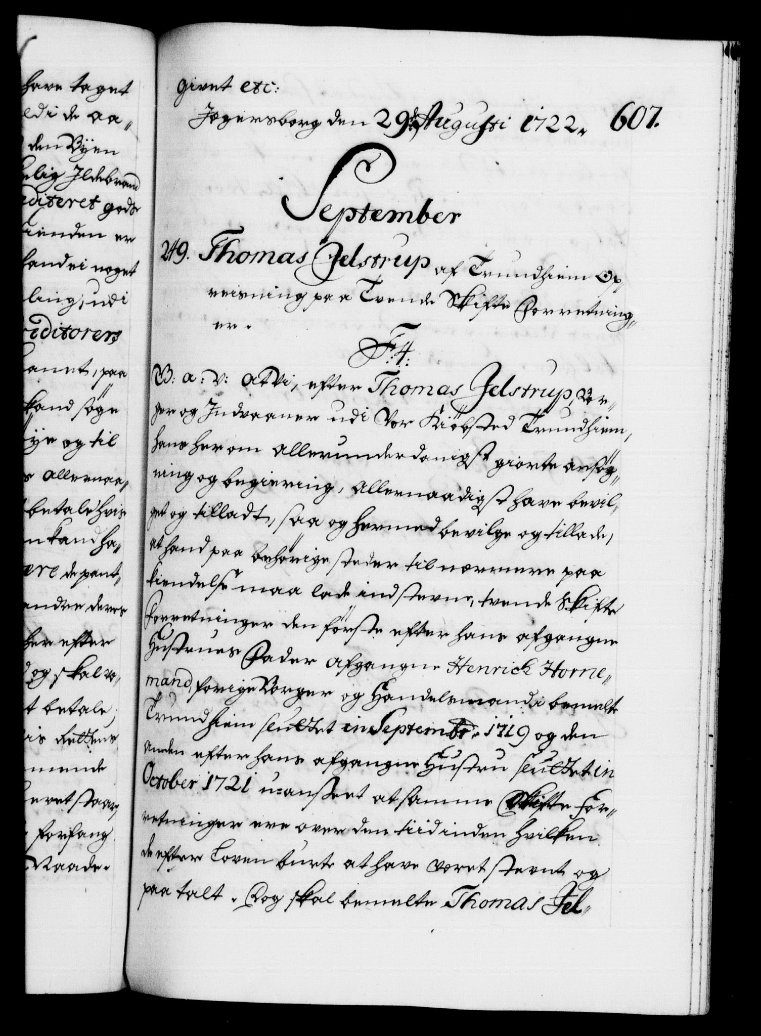 Danske Kanselli 1572-1799, RA/EA-3023/F/Fc/Fca/Fcaa/L0023: Norske registre, 1720-1722, p. 607a