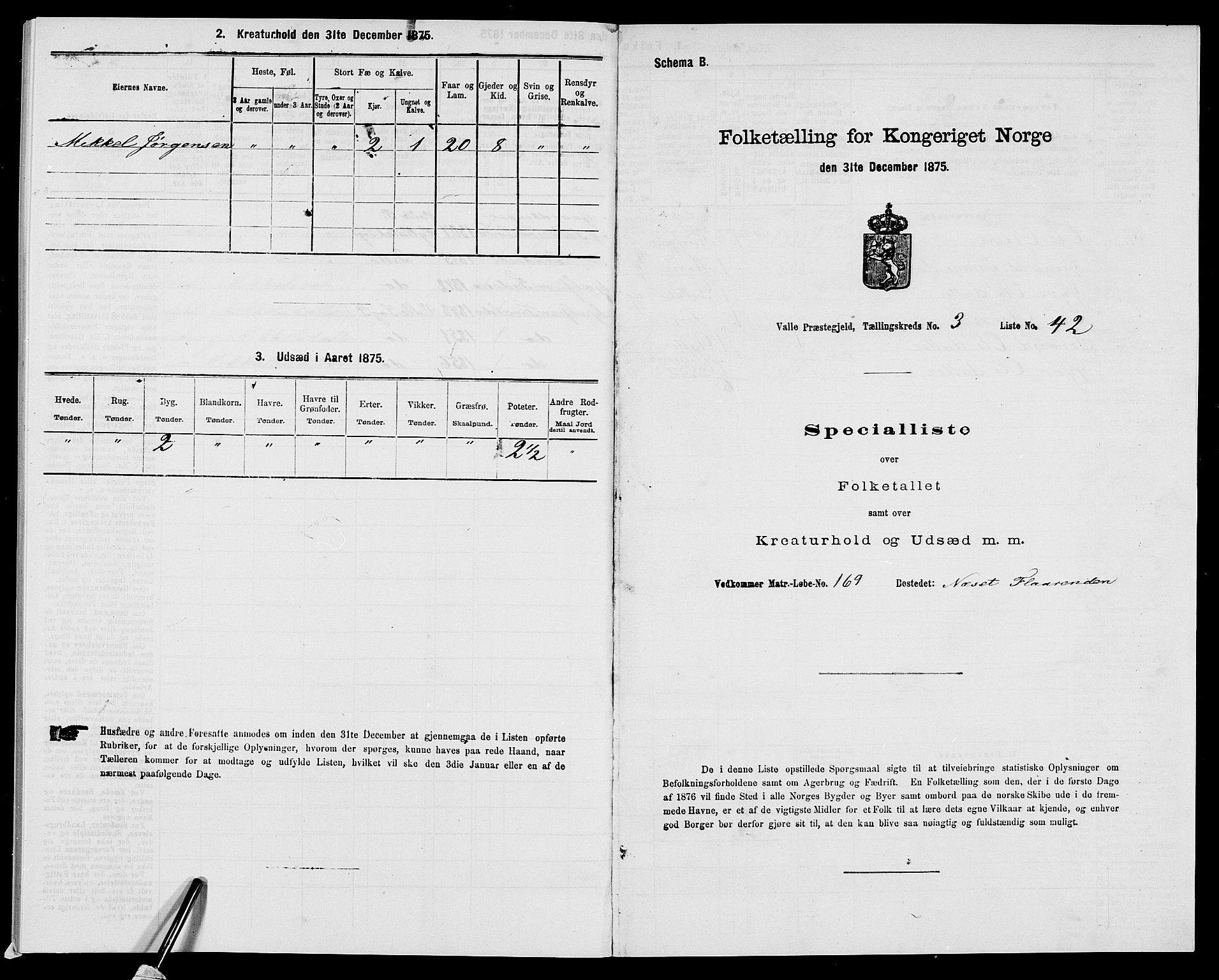 SAK, 1875 census for 0940P Valle, 1875, p. 353