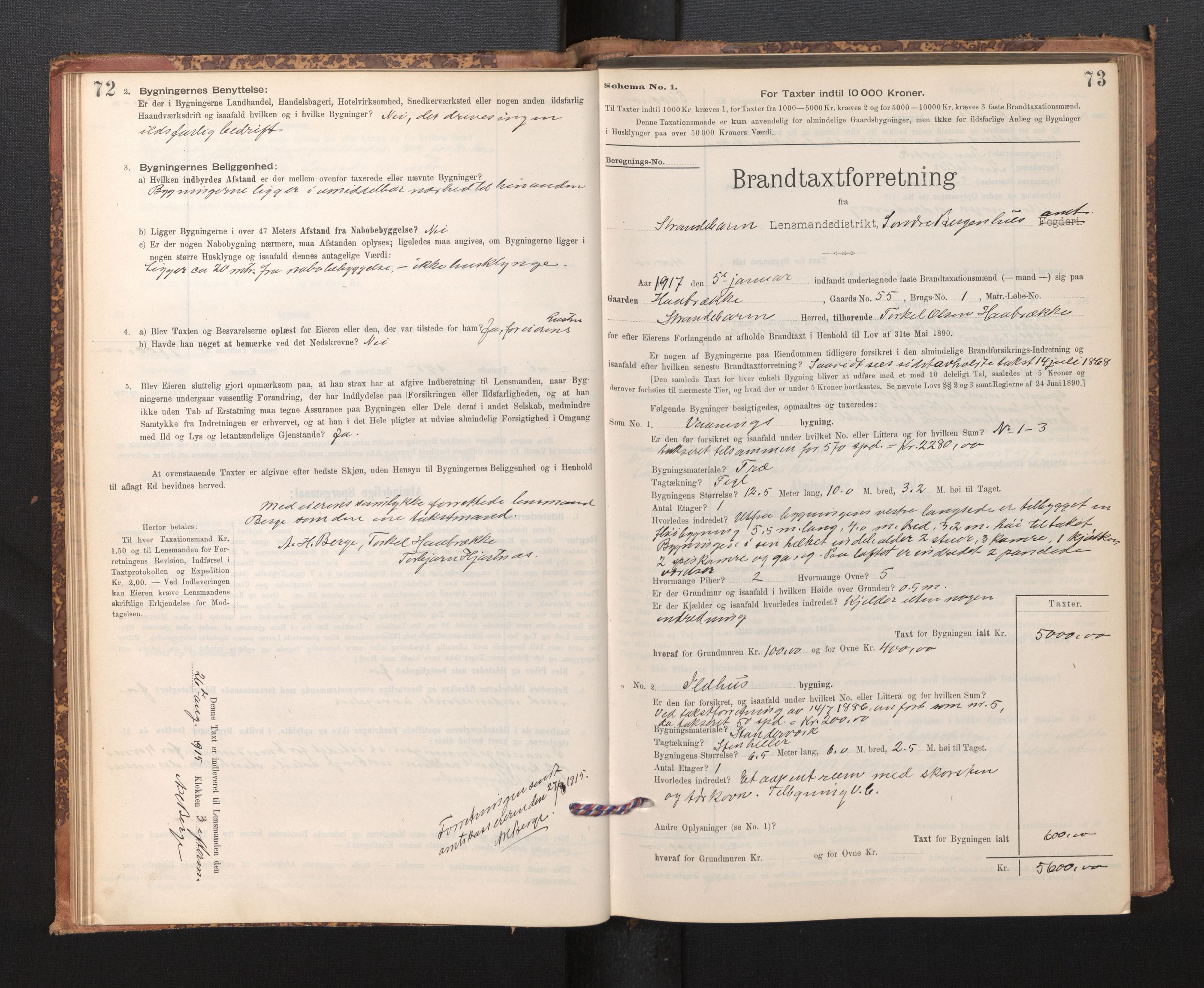 Lensmannen i Strandebarm, AV/SAB-A-35101/0012/L0004: Branntakstprotokoll, skjematakst, 1895-1920, p. 72-73