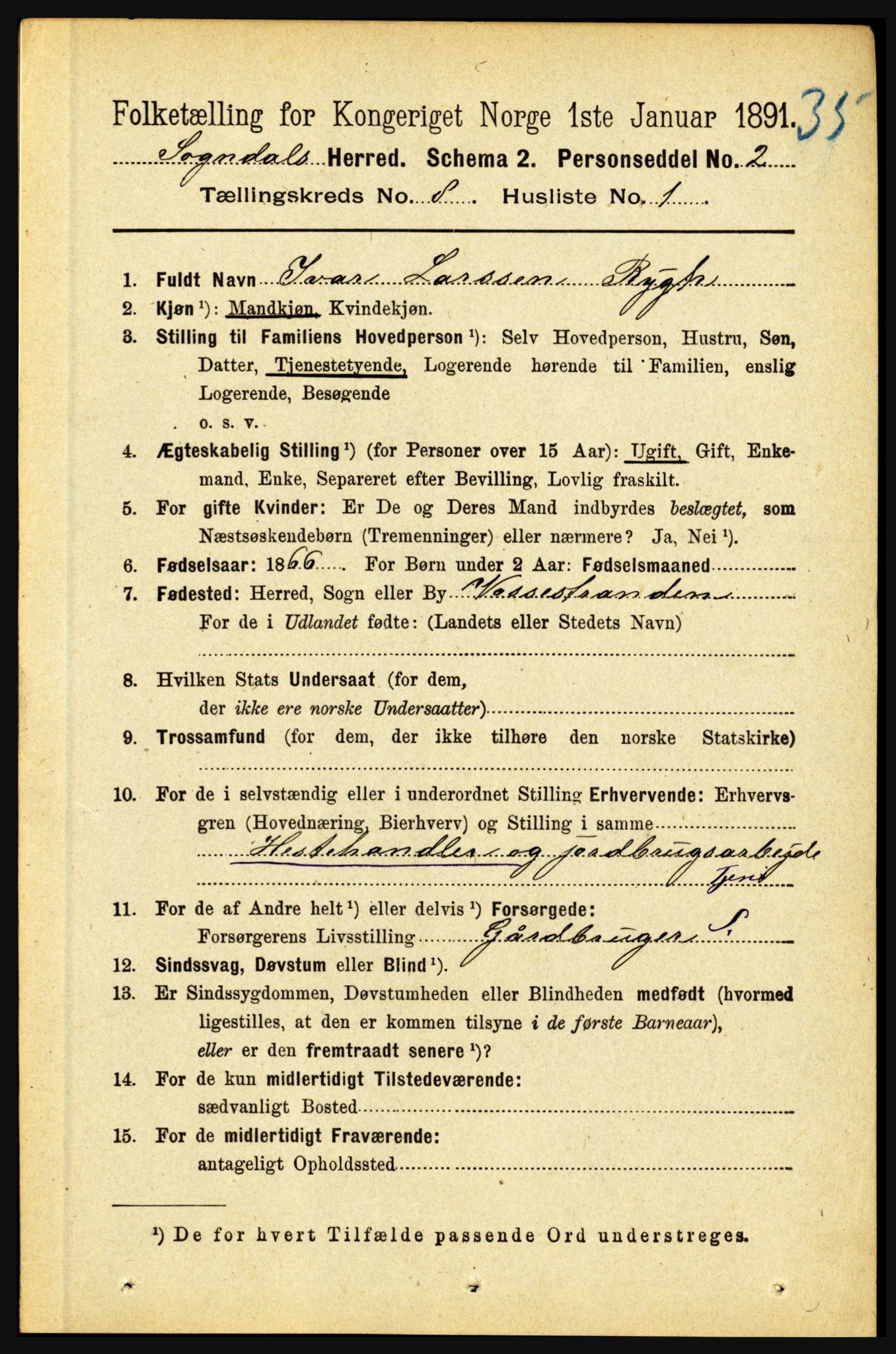 RA, 1891 census for 1420 Sogndal, 1891, p. 3308