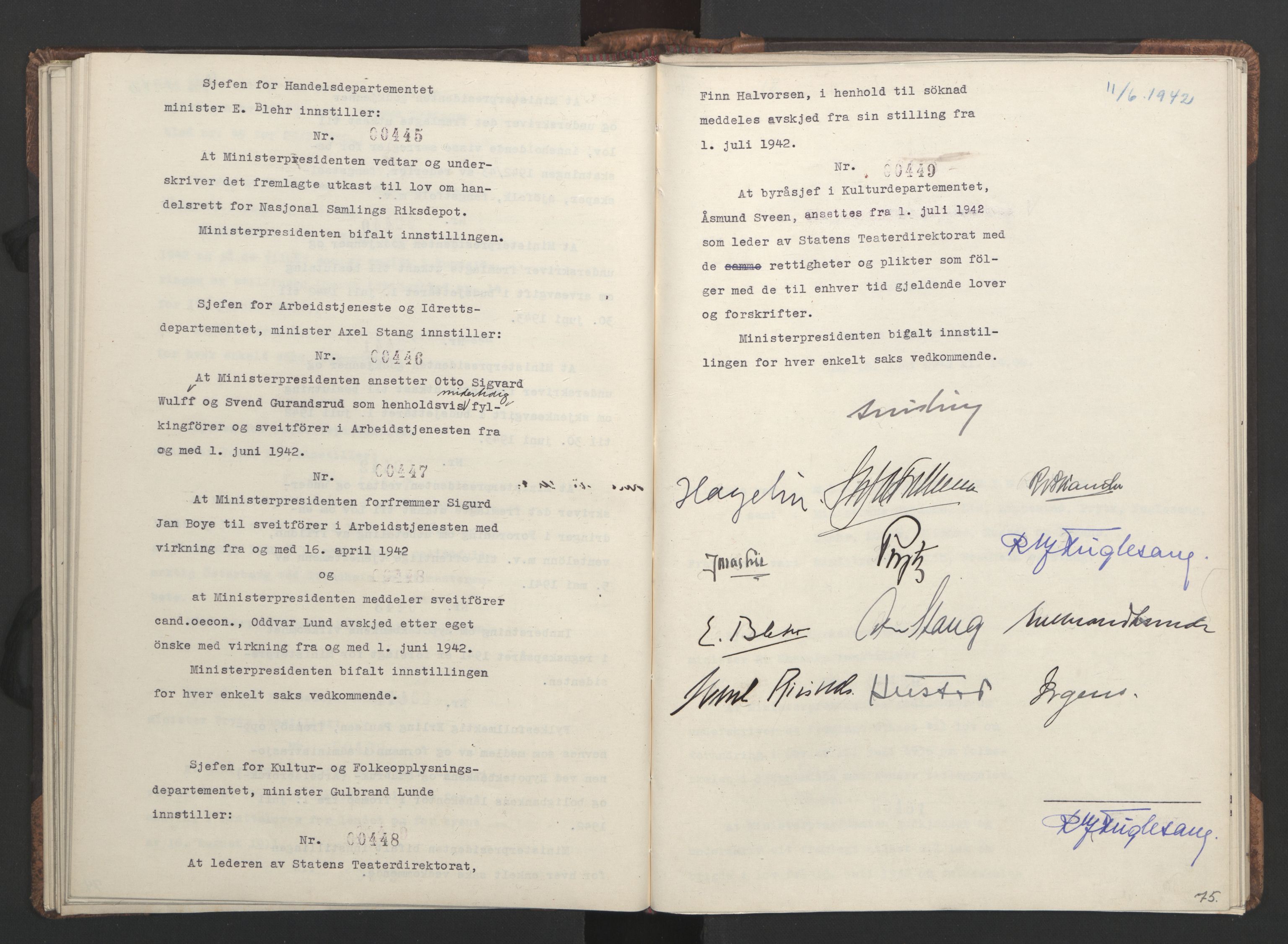 NS-administrasjonen 1940-1945 (Statsrådsekretariatet, de kommisariske statsråder mm), AV/RA-S-4279/D/Da/L0001: Beslutninger og tillegg (1-952 og 1-32), 1942, p. 78