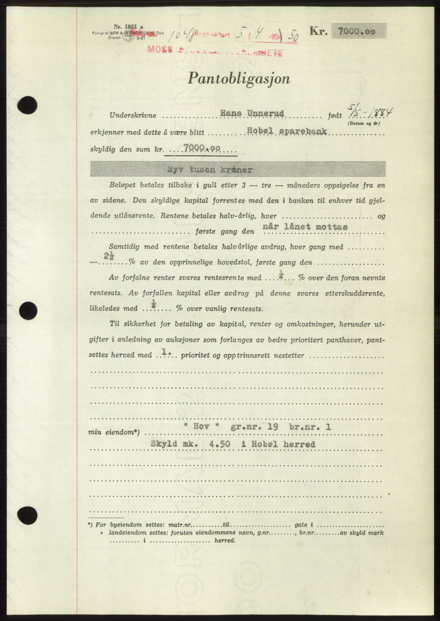 Moss sorenskriveri, AV/SAO-A-10168: Mortgage book no. B24, 1950-1950, Diary no: : 1048/1950