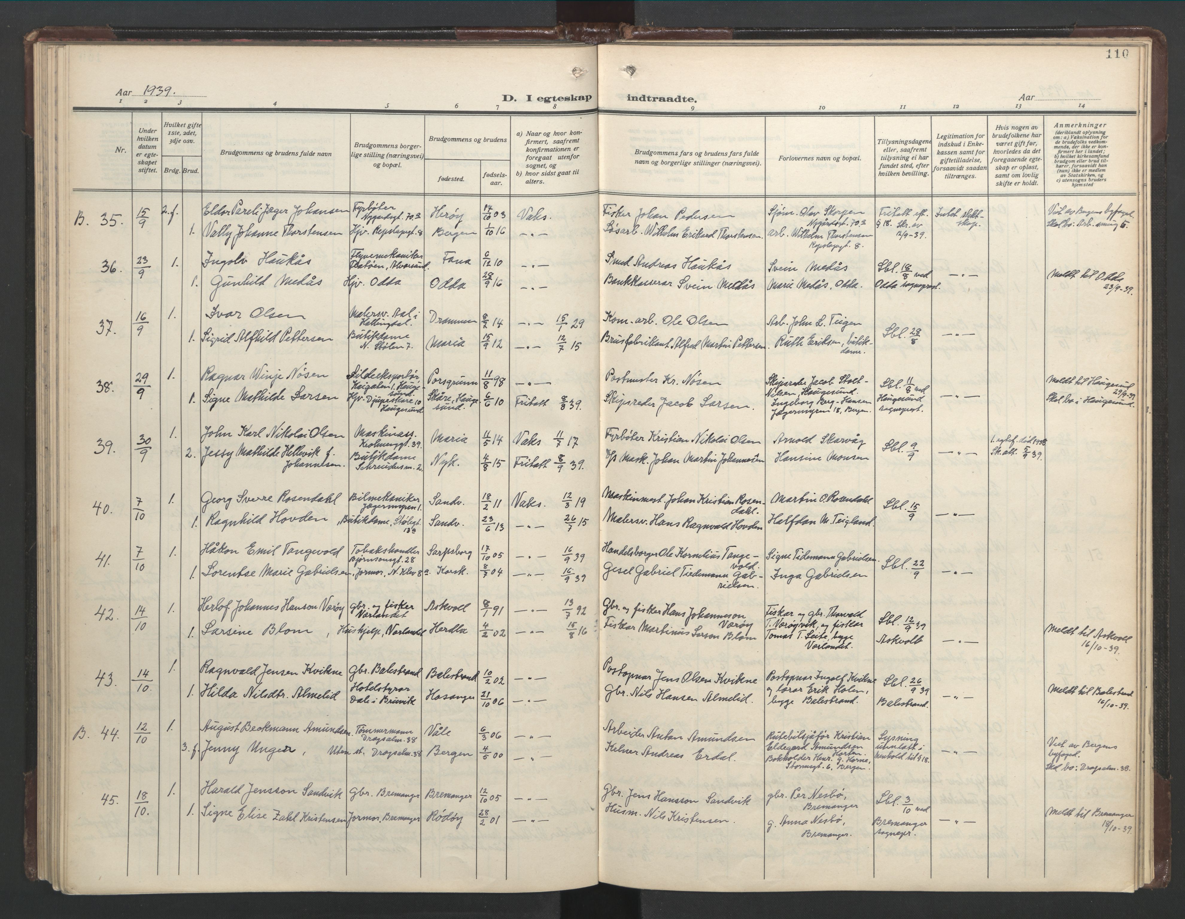 Mariakirken Sokneprestembete, AV/SAB-A-76901/H/Hab/L0011: Parish register (copy) no. A 11, 1938-1955, p. 109b-110a