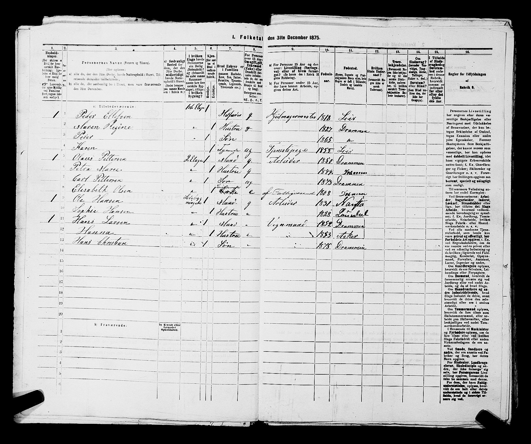 SAKO, 1875 census for 0602 Drammen, 1875, p. 1499