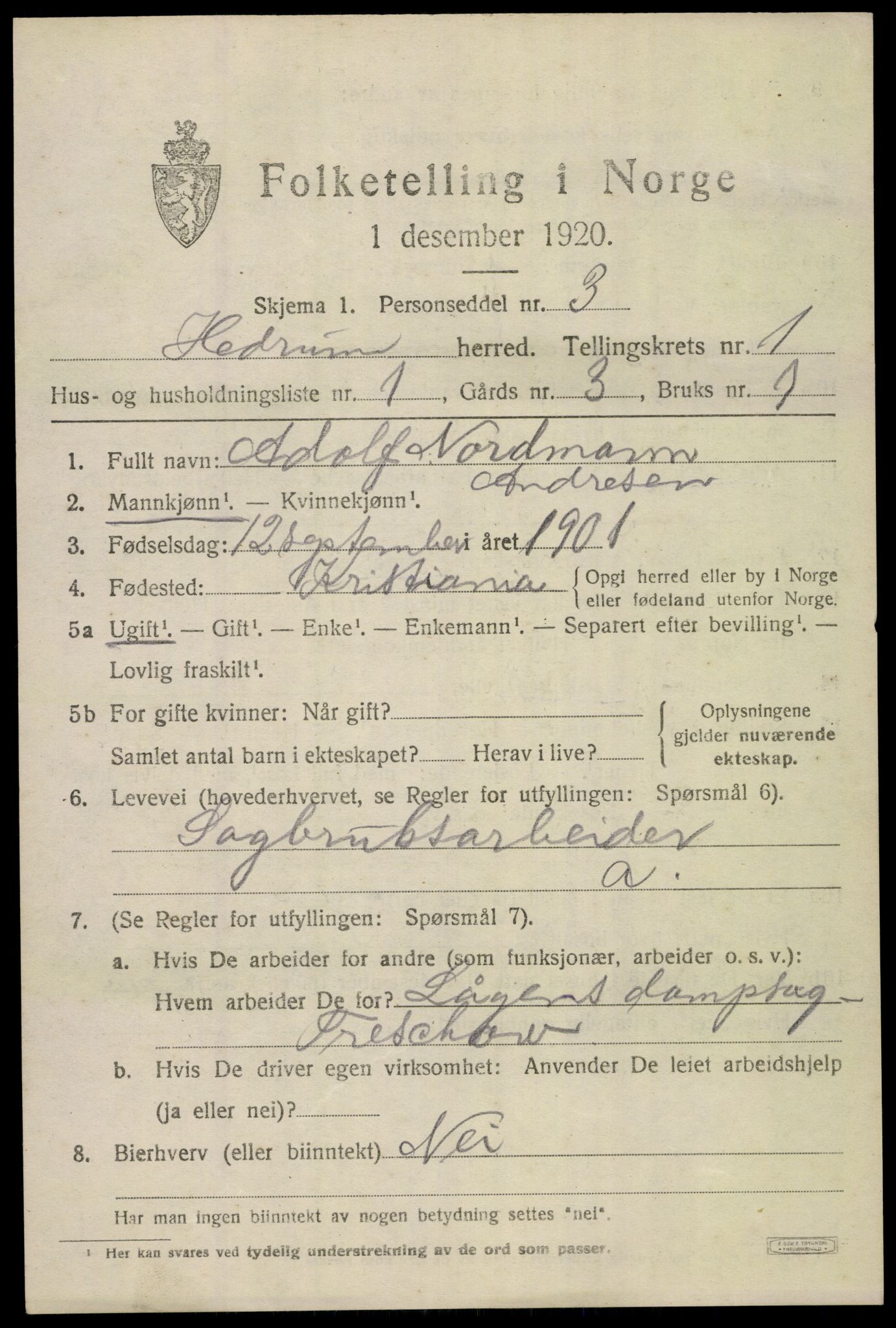 SAKO, 1920 census for Hedrum, 1920, p. 1791