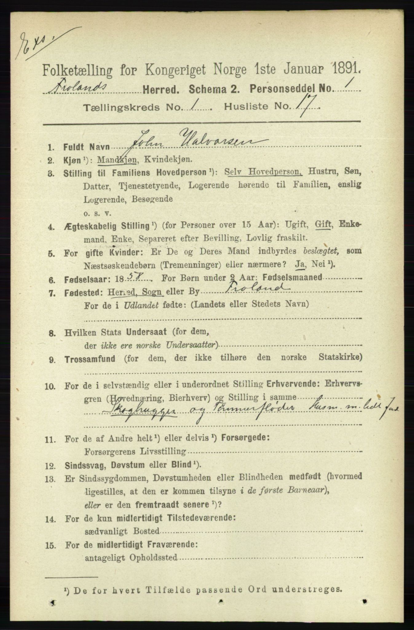 RA, Census 1891 for Nedenes amt: Gjenparter av personsedler for beslektede ektefeller, menn, 1891, p. 427