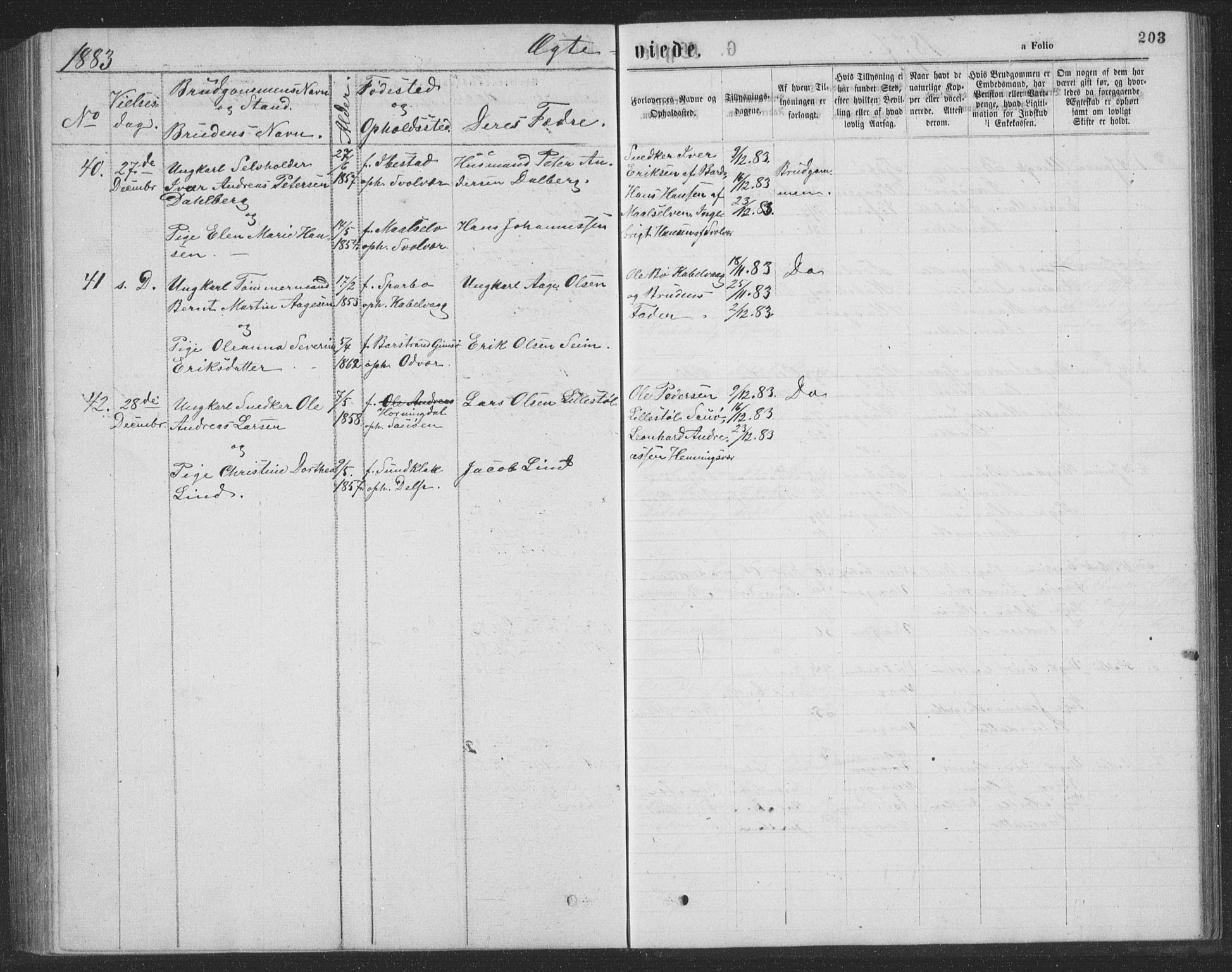 Ministerialprotokoller, klokkerbøker og fødselsregistre - Nordland, AV/SAT-A-1459/874/L1075: Parish register (copy) no. 874C04, 1876-1883, p. 203