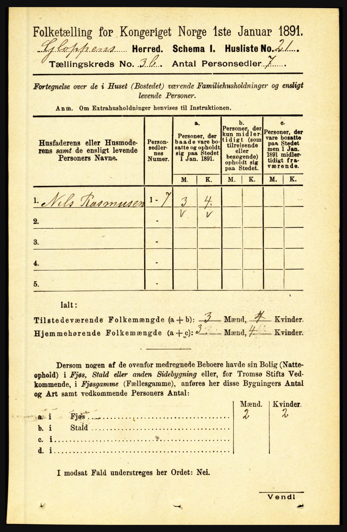 RA, 1891 census for 1445 Gloppen, 1891, p. 1437