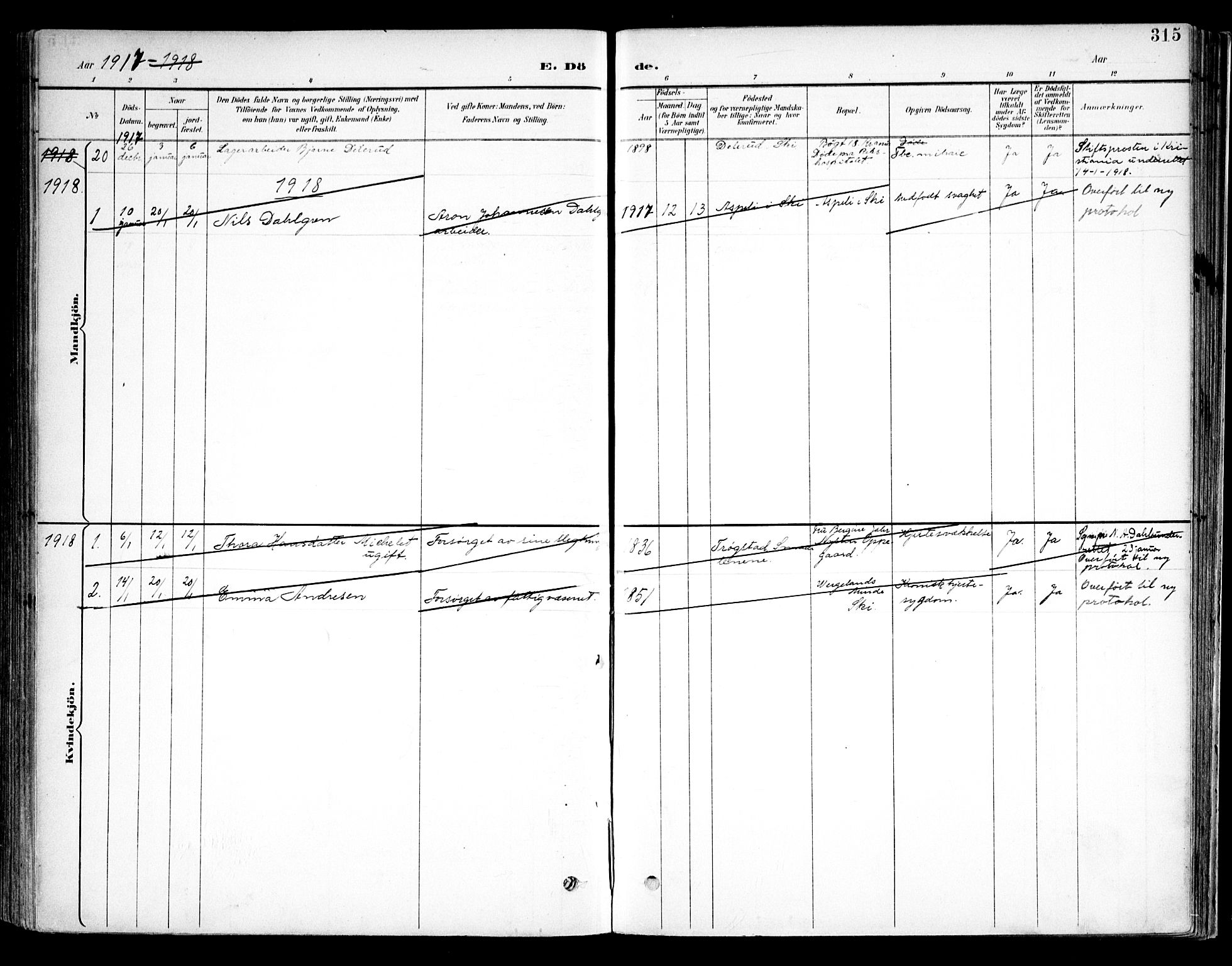 Kråkstad prestekontor Kirkebøker, SAO/A-10125a/F/Fb/L0002: Parish register (official) no. II 2, 1893-1917, p. 315