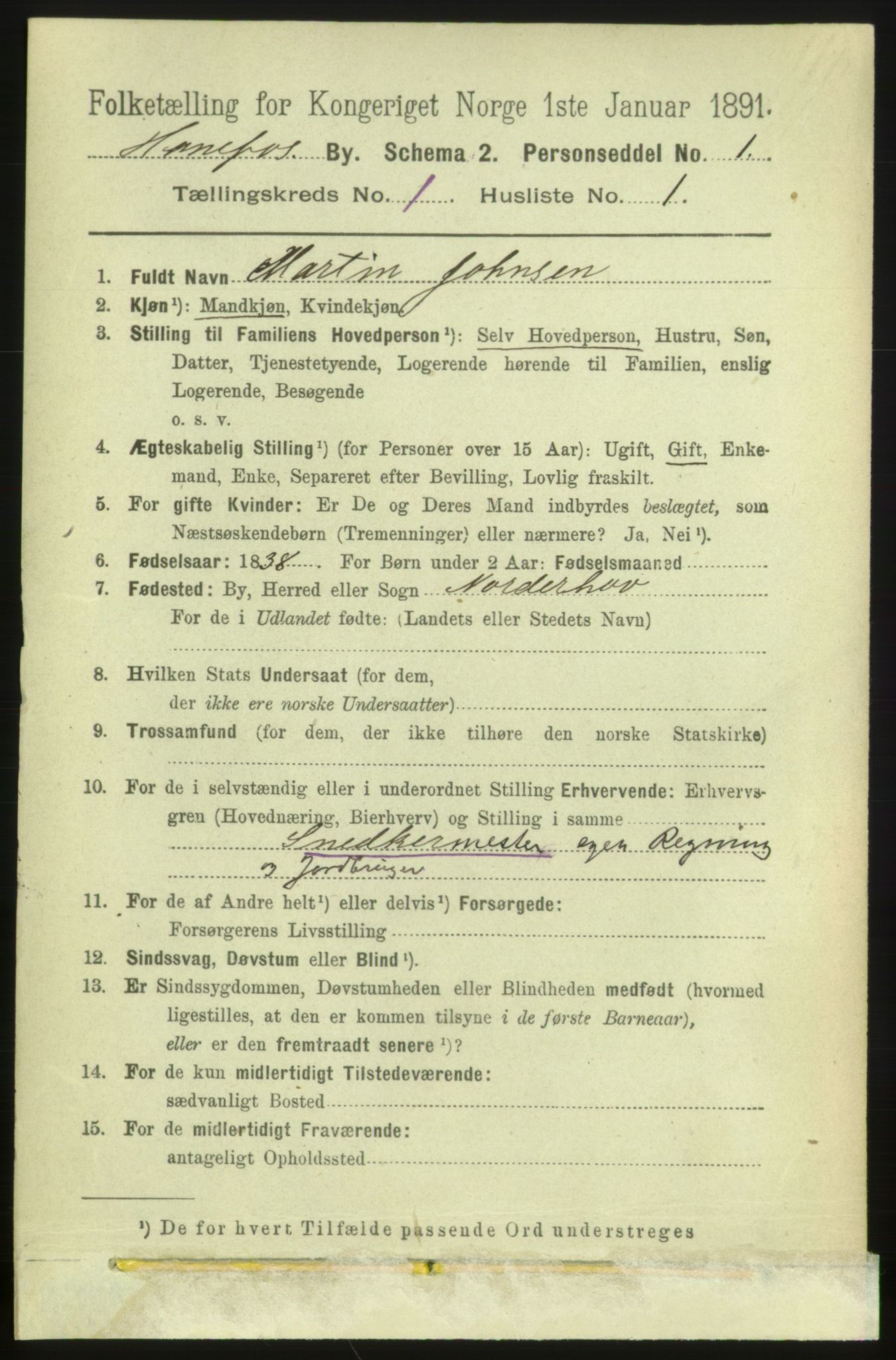 RA, 1891 census for 0601 Hønefoss, 1891, p. 408