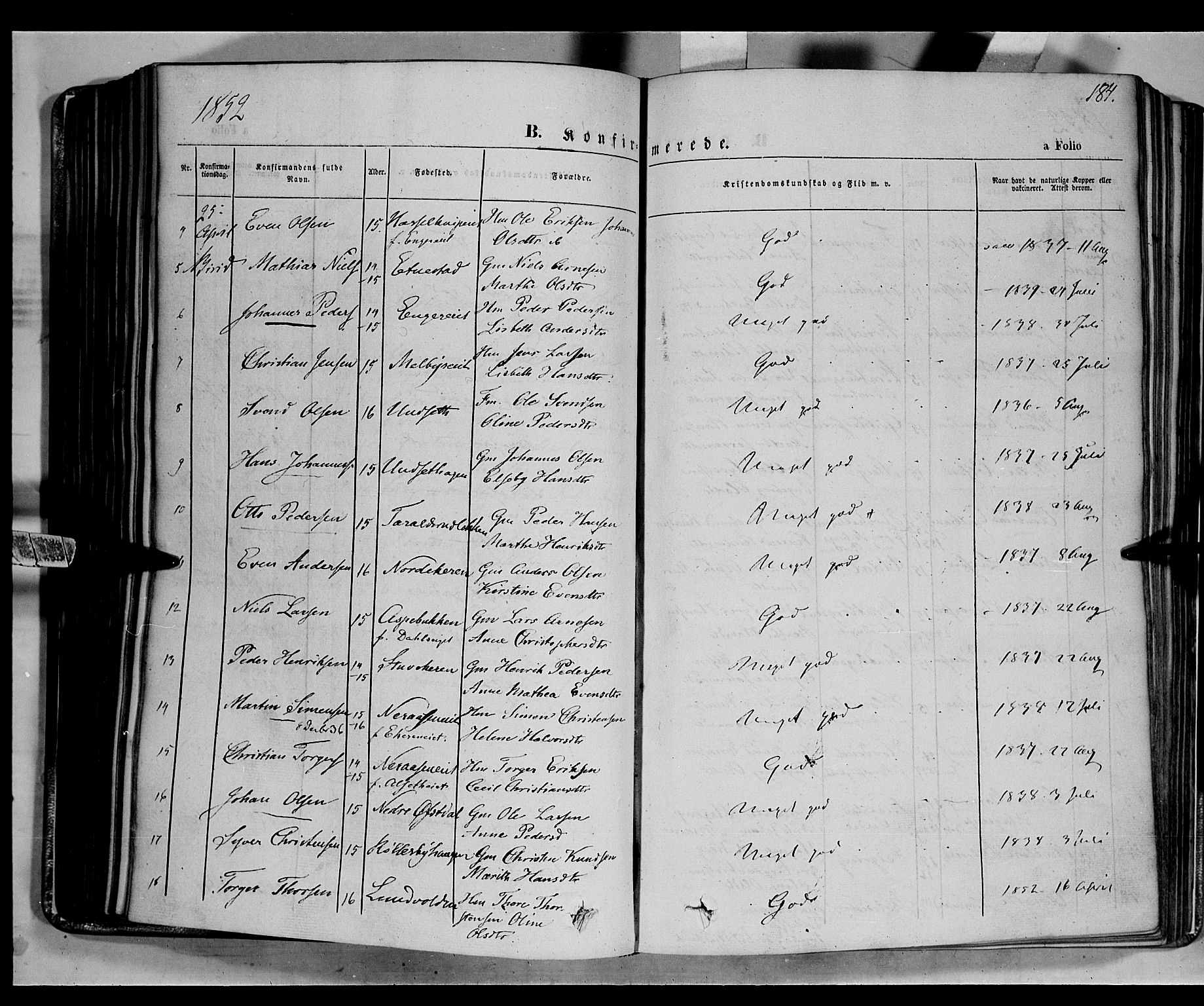 Biri prestekontor, SAH/PREST-096/H/Ha/Haa/L0005: Parish register (official) no. 5, 1843-1854, p. 184