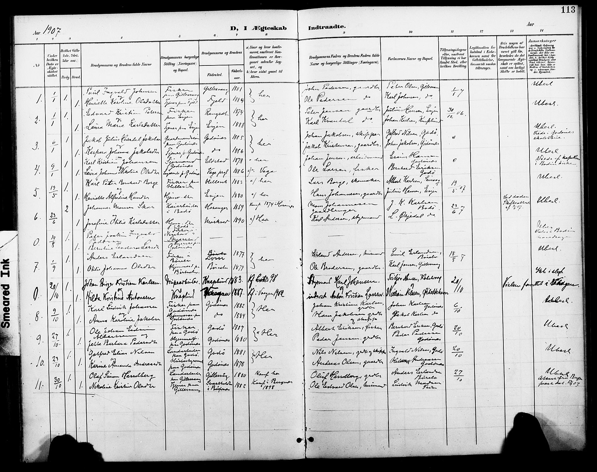 Ministerialprotokoller, klokkerbøker og fødselsregistre - Nordland, SAT/A-1459/804/L0088: Parish register (copy) no. 804C01, 1901-1917, p. 113