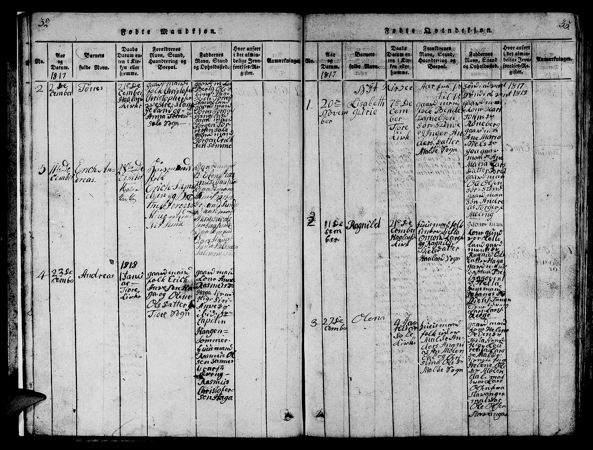 Håland sokneprestkontor, SAST/A-101802/001/30BB/L0001: Parish register (copy) no. B 1, 1815-1845, p. 32-33