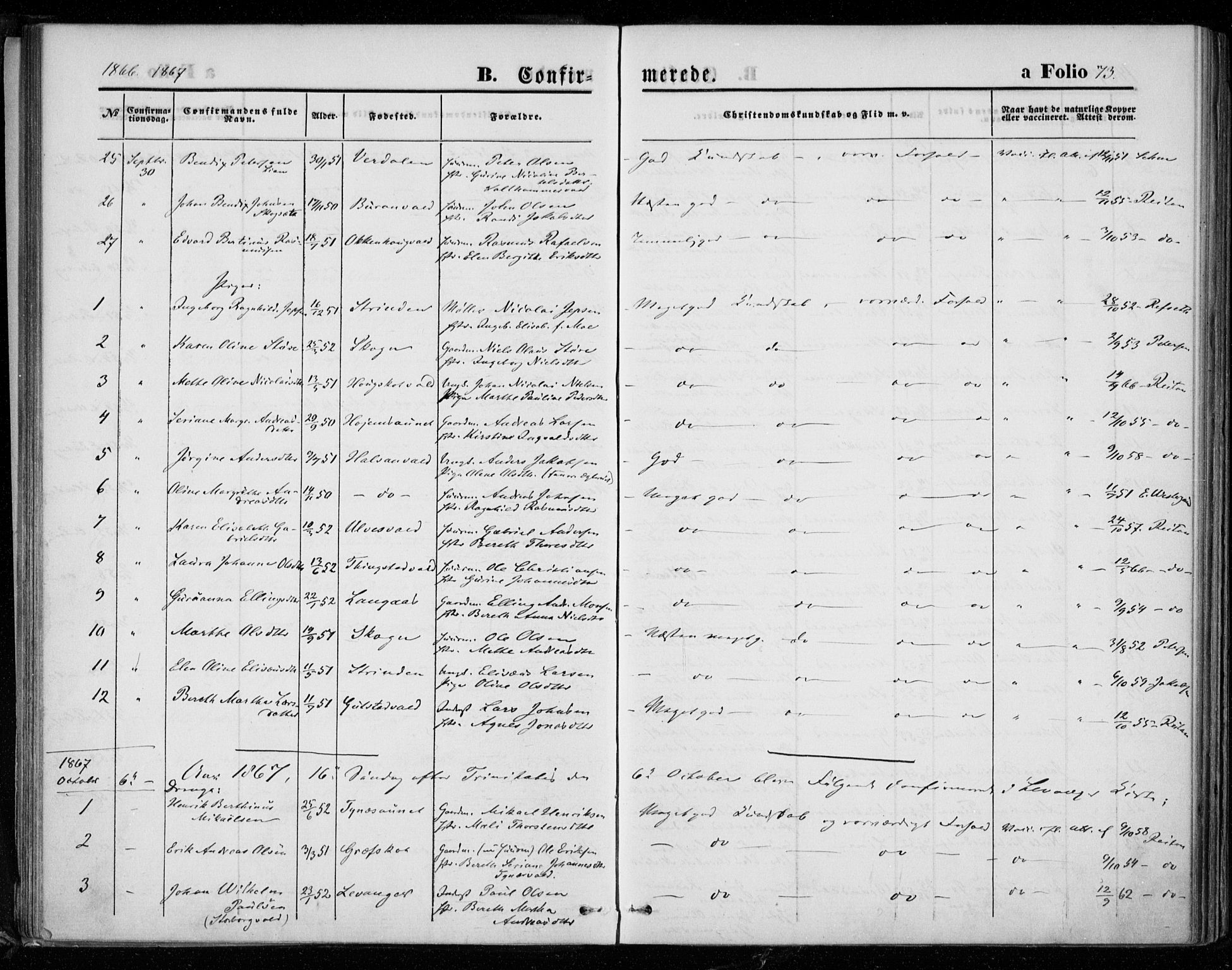 Ministerialprotokoller, klokkerbøker og fødselsregistre - Nord-Trøndelag, SAT/A-1458/721/L0206: Parish register (official) no. 721A01, 1864-1874, p. 73