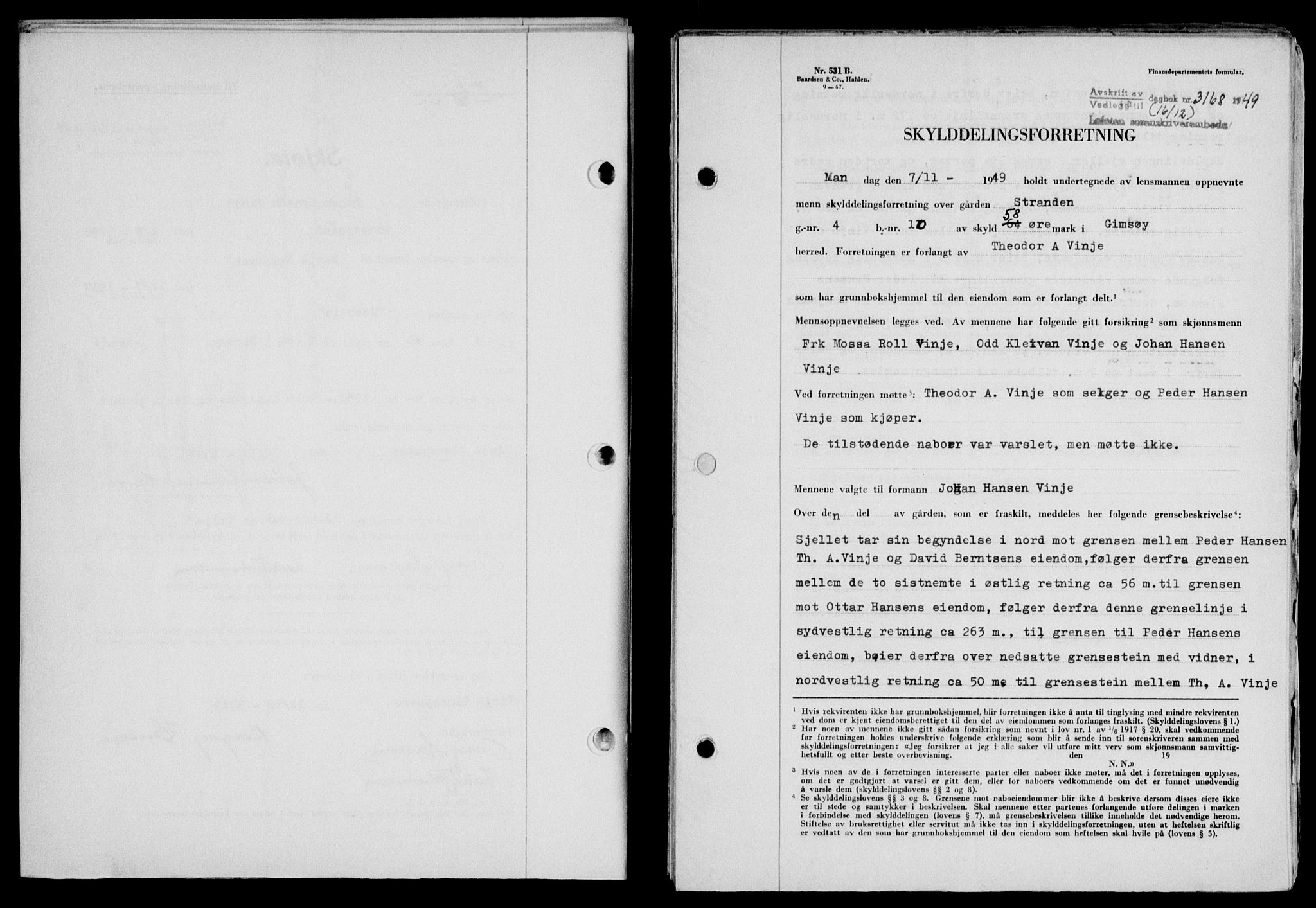 Lofoten sorenskriveri, SAT/A-0017/1/2/2C/L0022a: Mortgage book no. 22a, 1949-1950, Diary no: : 3168/1949