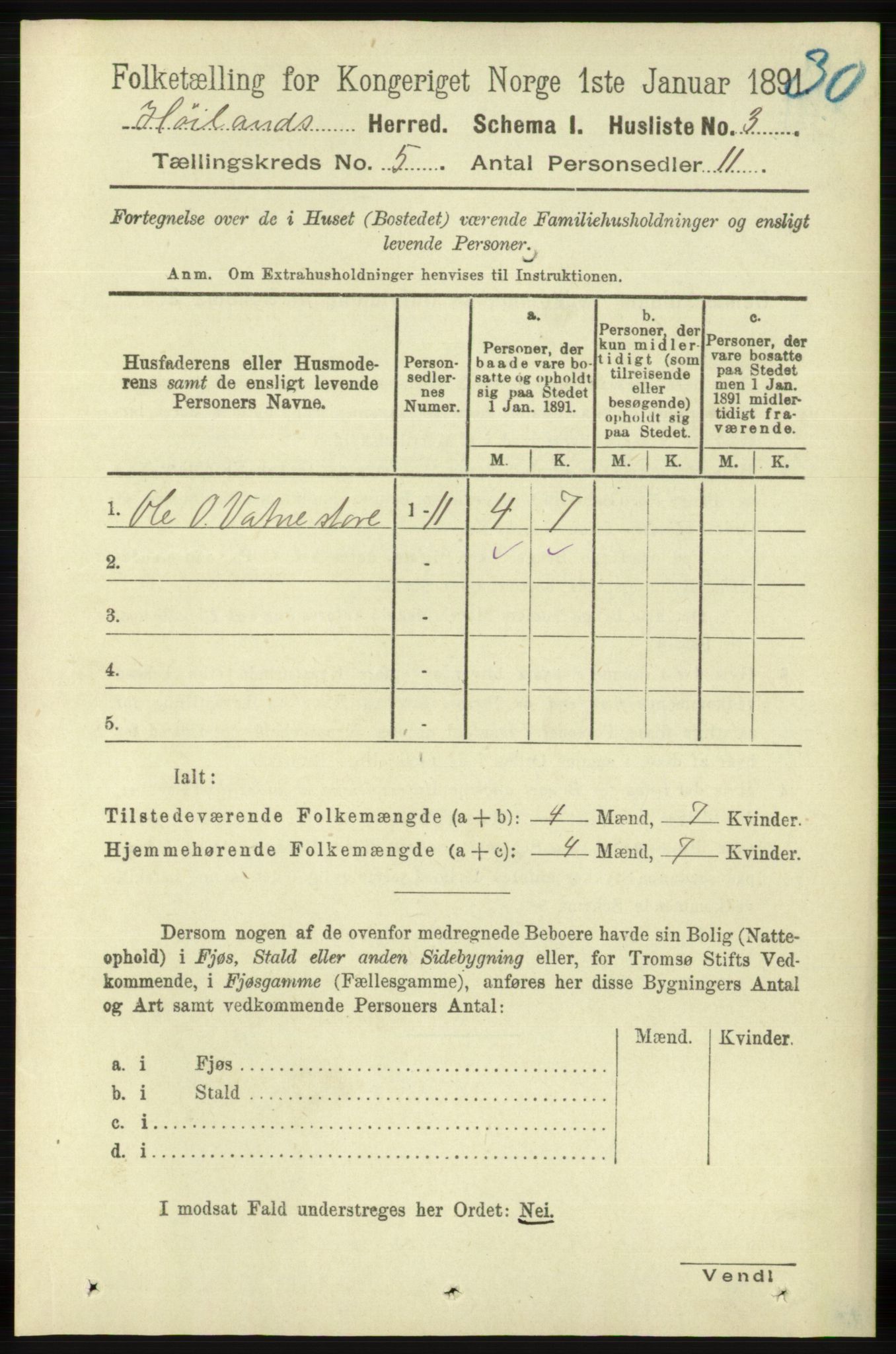 RA, 1891 census for 1123 Høyland, 1891, p. 1468