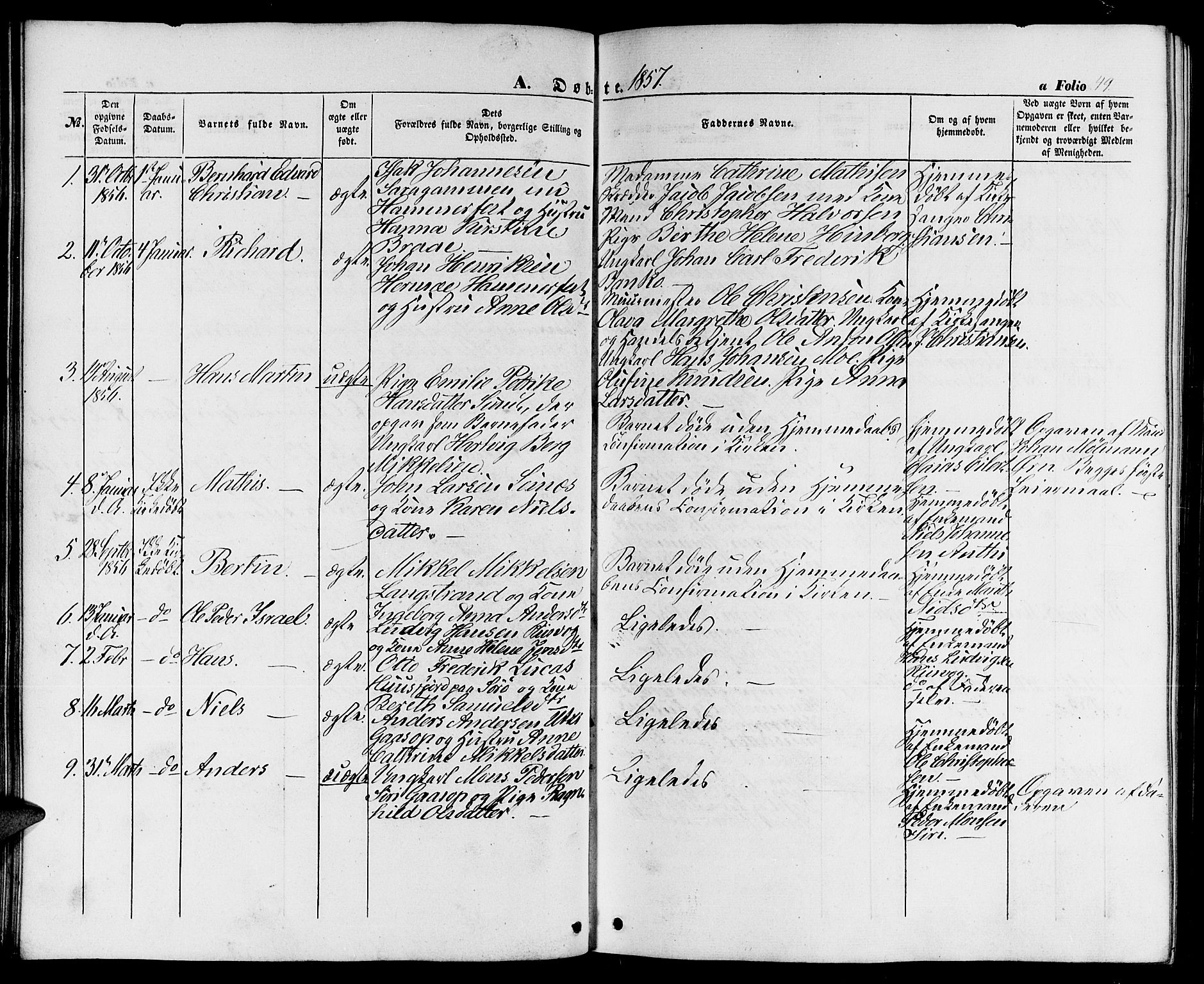 Hammerfest sokneprestkontor, SATØ/S-1347/H/Hb/L0002.klokk: Parish register (copy) no. 2, 1851-1861, p. 49