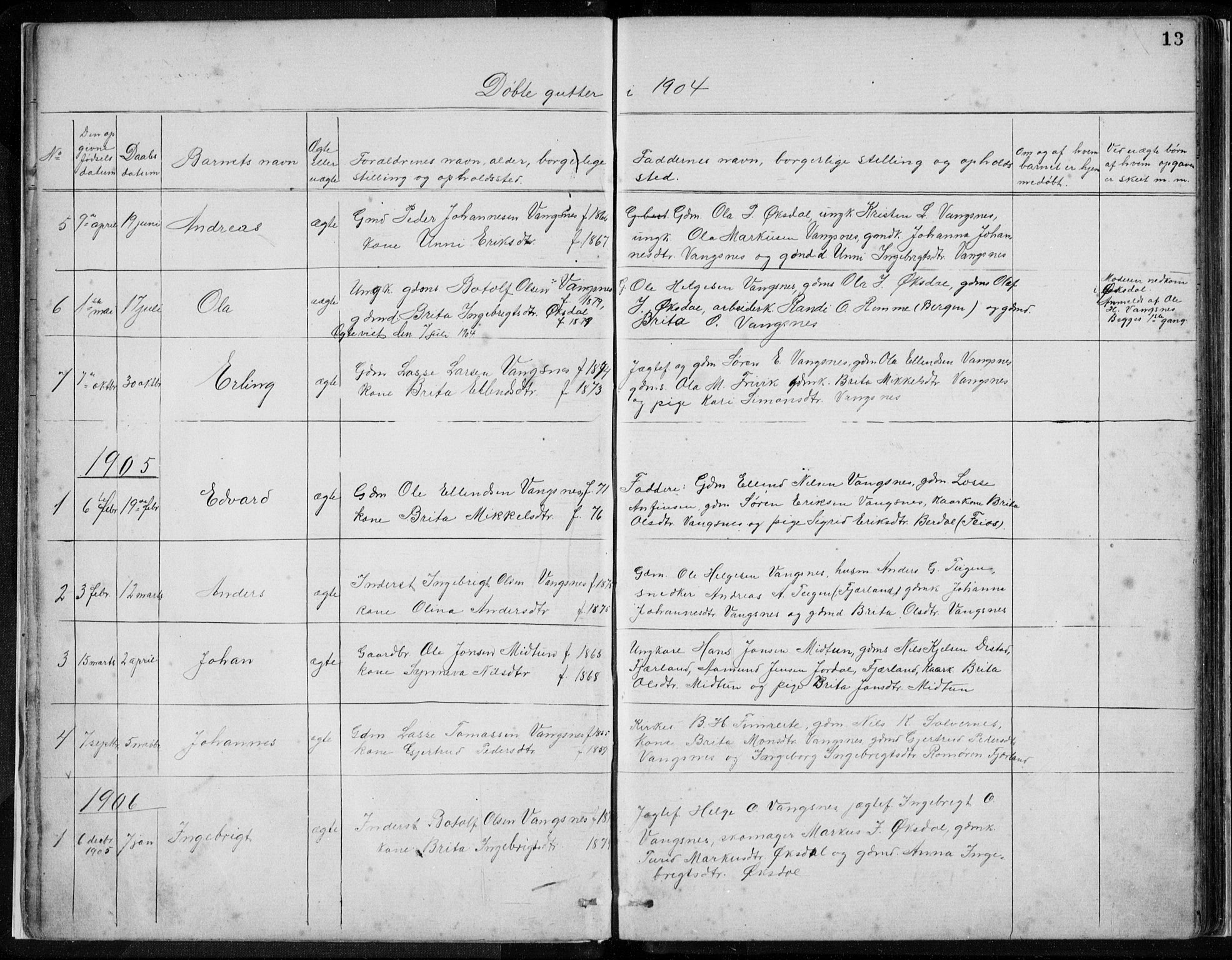 Vik sokneprestembete, SAB/A-81501: Parish register (copy) no. C 2, 1880-1934, p. 13