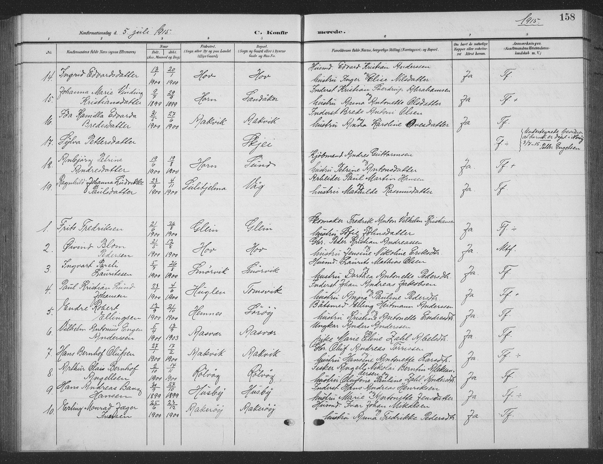 Ministerialprotokoller, klokkerbøker og fødselsregistre - Nordland, SAT/A-1459/835/L0533: Parish register (copy) no. 835C05, 1906-1939, p. 158